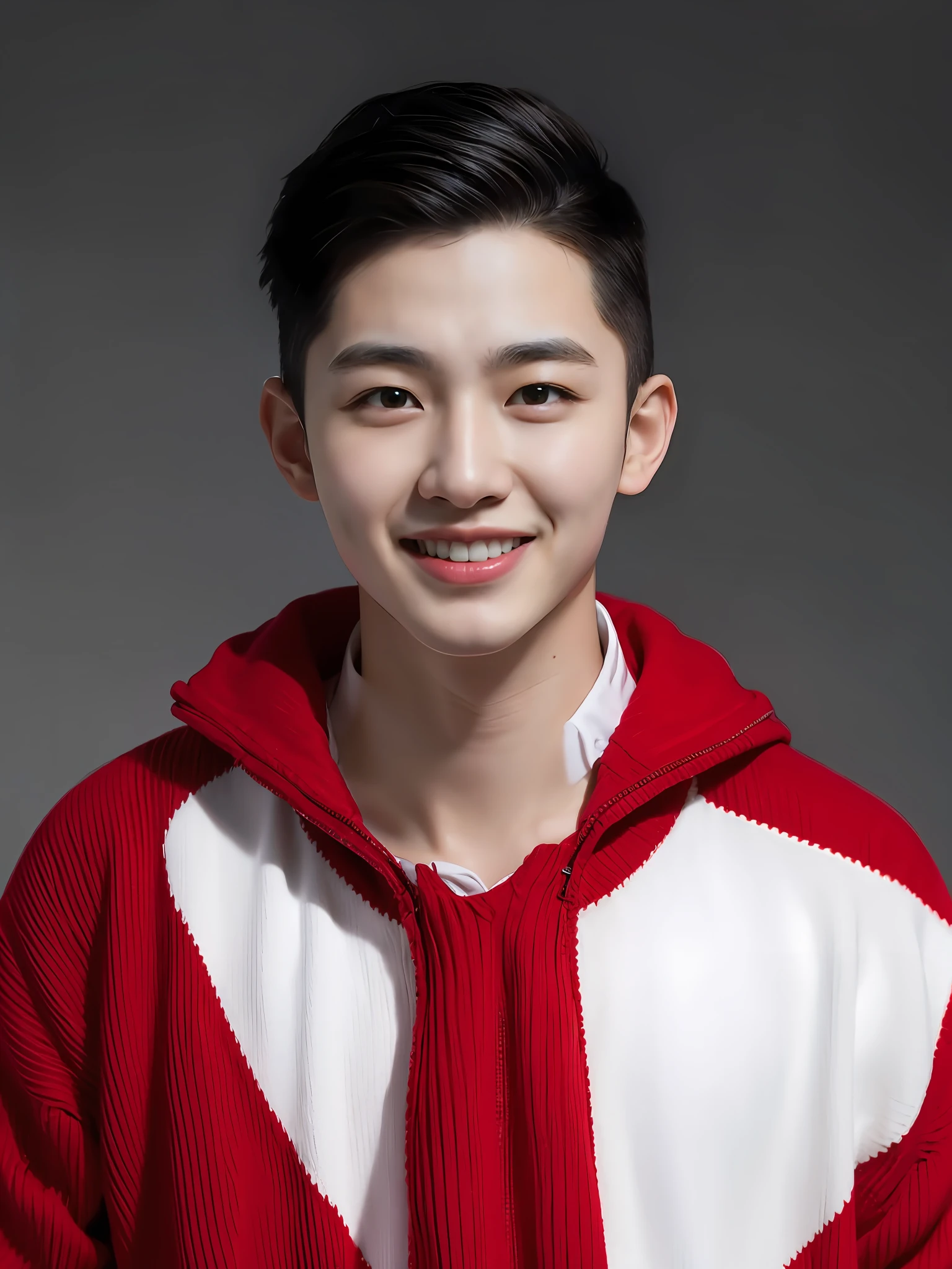 A Chinese male high school student,wearing a red sweater