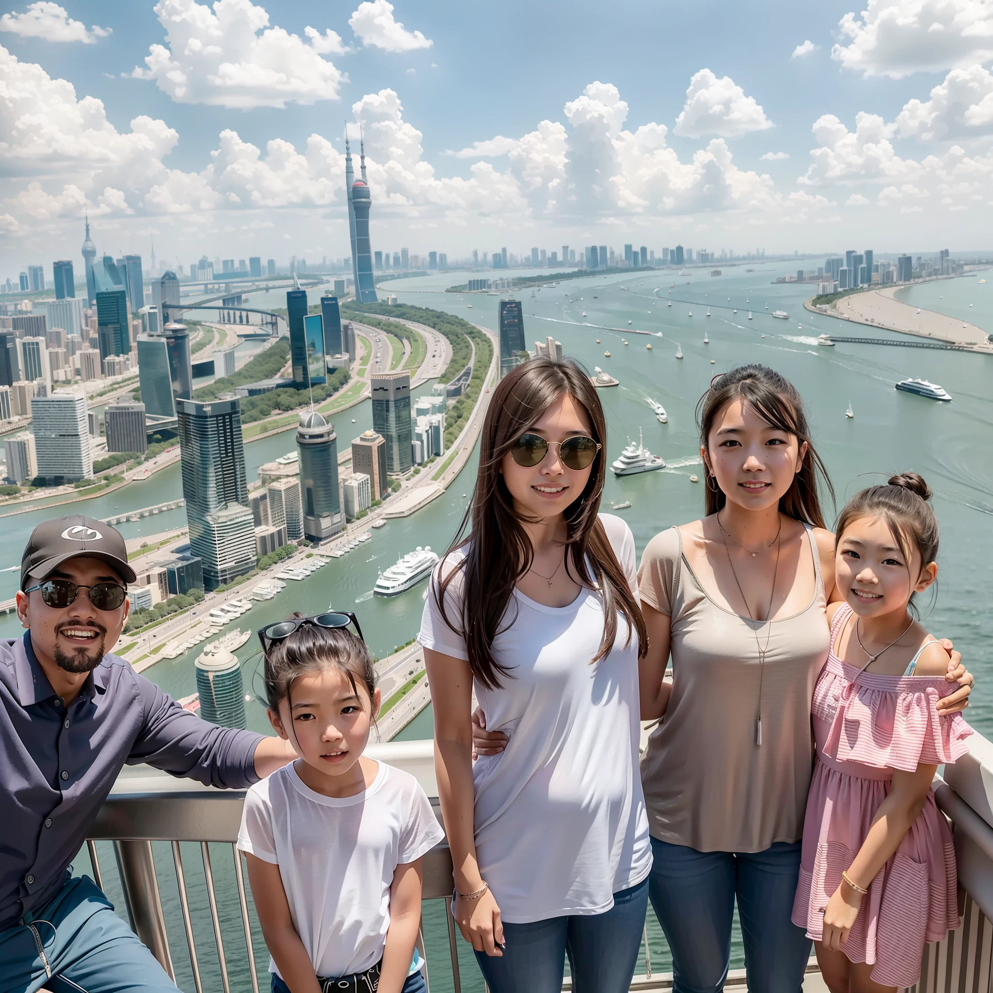 Overlooking the whole family，Canon shooting，15 year old girl on a 15m helicopter，See the Bund with a telescope