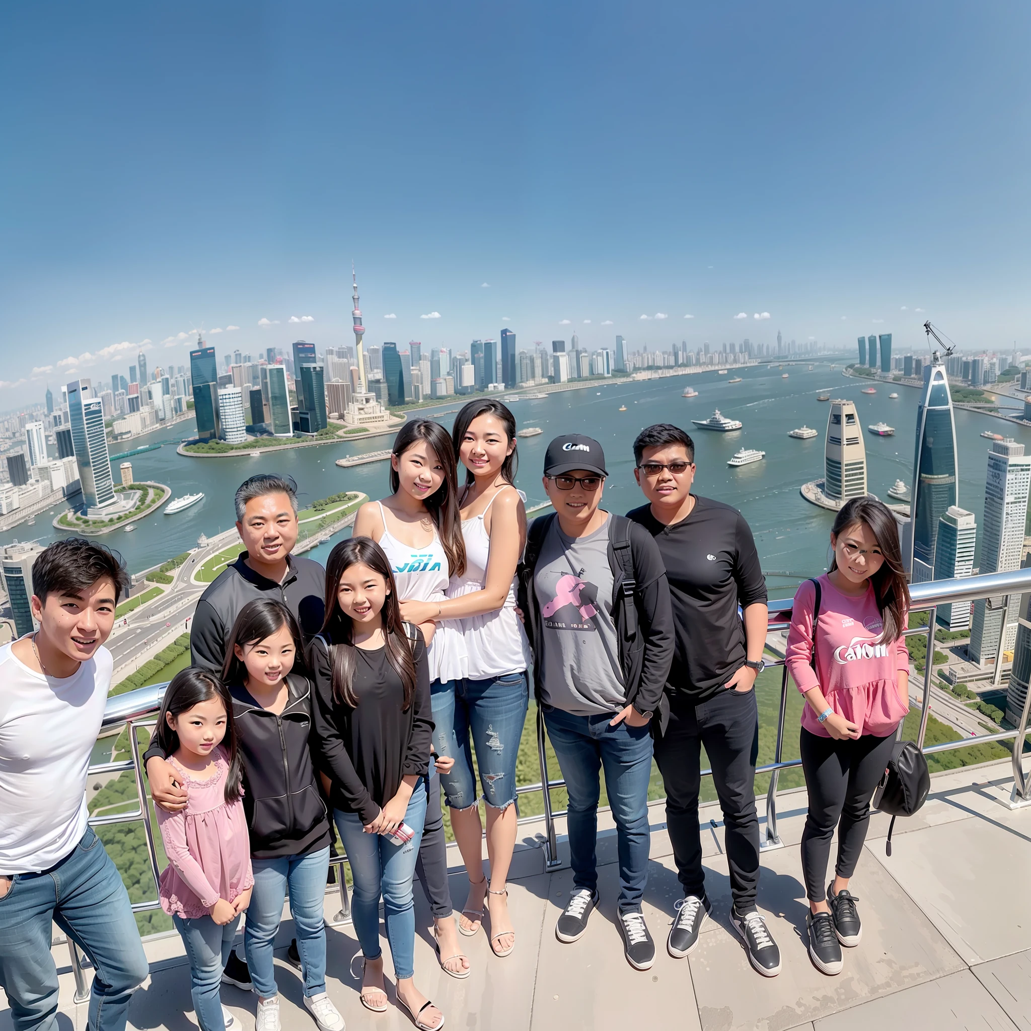 Overlooking the whole family,Canon shooting,15 year old girl on a 15m helicopter,See the Bund with a telescope