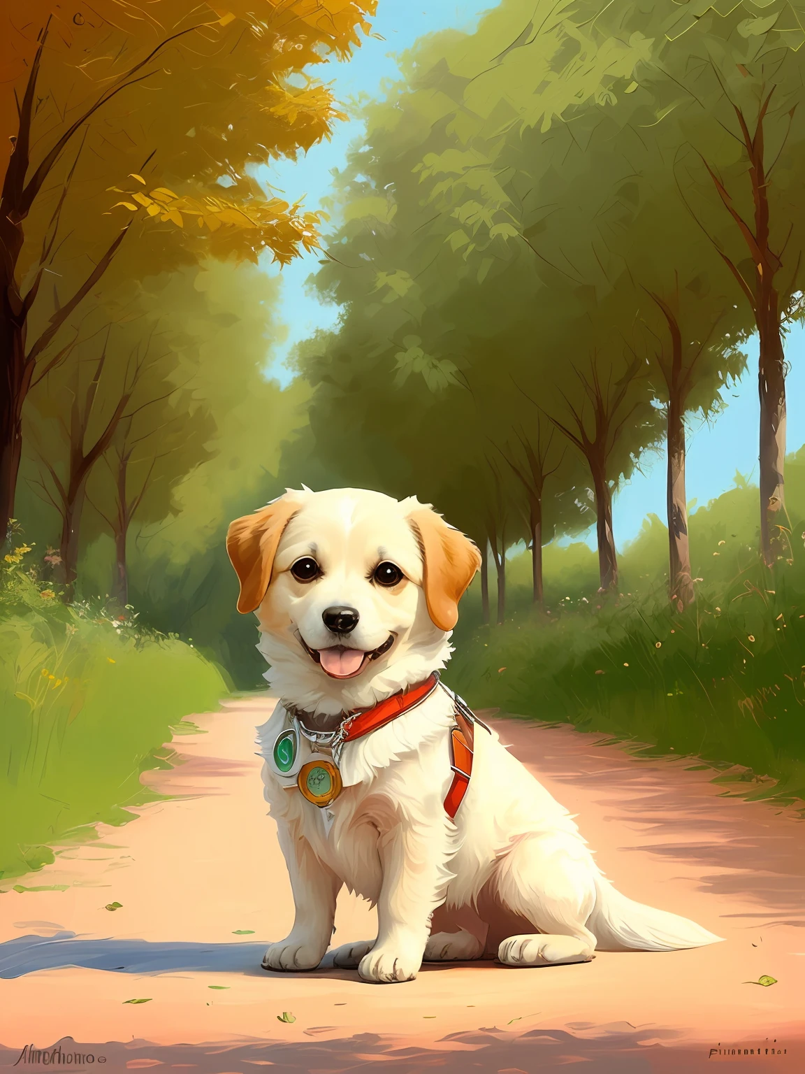 Filhote de cachorro Arafed caminhando sozinho no parque, painting digital adorable, pintado digitalmente, pintura digital altamente detalhada, desenhado com photoshop, painting of cute dog, arte digital animal foto, pintura digital dos desenhos animados, #1 pintura digital de todos os tempos, # 1 pintura digital de todos os tempos, uma pintura digital, [ arte digital ]!!, pintura digital, dor digital
