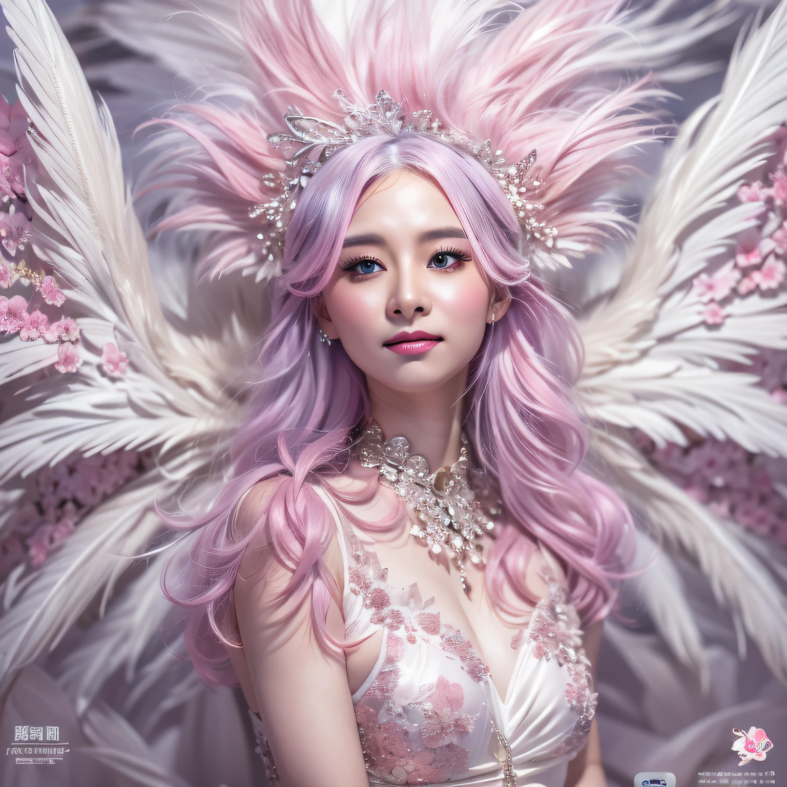 （In paradise：2），（angelicales：2），White feathers，(RAW photogr:1.2),(真实感:1.4),hoang lap,Unbelievably ridiculous，hugefilesize，ultra - detailed，A high resolution，The is very detailed，Best quality at best，tmasterpiece，Very fine and beautiful，The is very detailed，CG，unified，8k wallpaper，Amazing Cleavage，finely detailled，tmasterpiece，Best quality at best, Blush smile，Perfect proportions,hdr,Brighten face,8K，raw data,