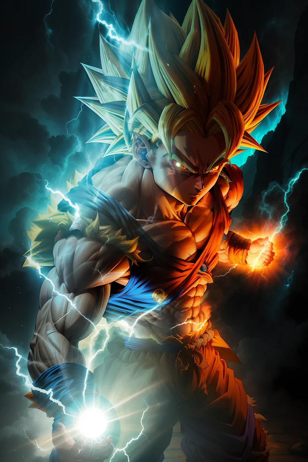 obra-prima, melhor qualidade, goku super Saiyan azul, cabelo azul Blue Lightning Point o dedo para si mesmo,roupa de Gogeta