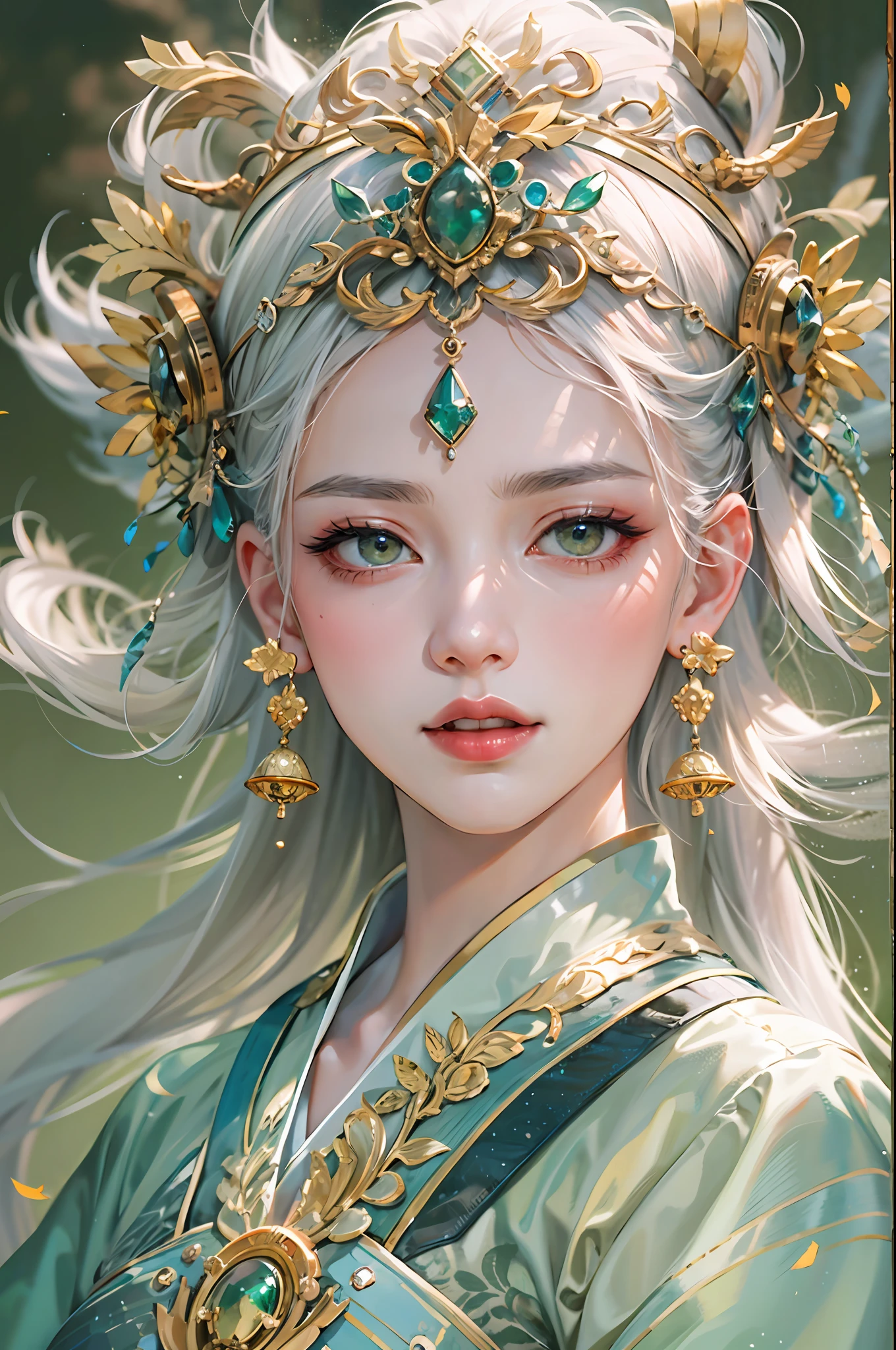 Eyebrows like emerald feathers,The muscles resemble lanolin。The face is lined with peach petals,Pile of golden phoenix silk。Qiu Bo Zhan Zhan is enchanting,Spring shoots are delicate and delicate。Oblique red and colorful,The tall hairpin beads show their brilliance。Say what Zhaojun is beautiful,Sure enough, it was Sai Shi。Willow waist slightly stretched out Jin Pei,Lian Bu moved the jade limb lightly。It was difficult for Chang'e to get here in the month,How is the Nine Heavens Fairy。Palace makeup is extraordinary,It is true that the queen mother descended Yao Chi。(Natural skin texture,ultra-realistic realism,the soft light,Sharp),masterpiece, best quality, ultra-detailed, best shadow