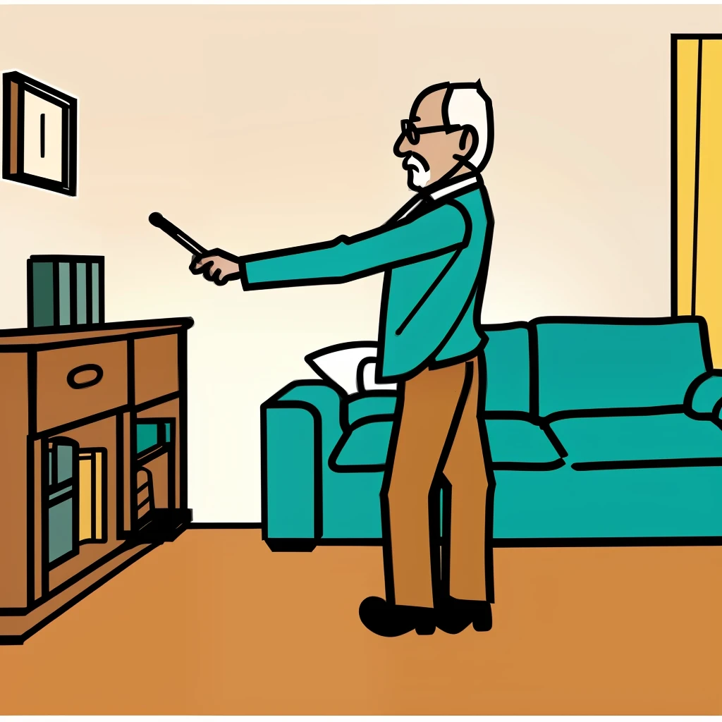 Illustration of Alsack of old man in motion in the living room。