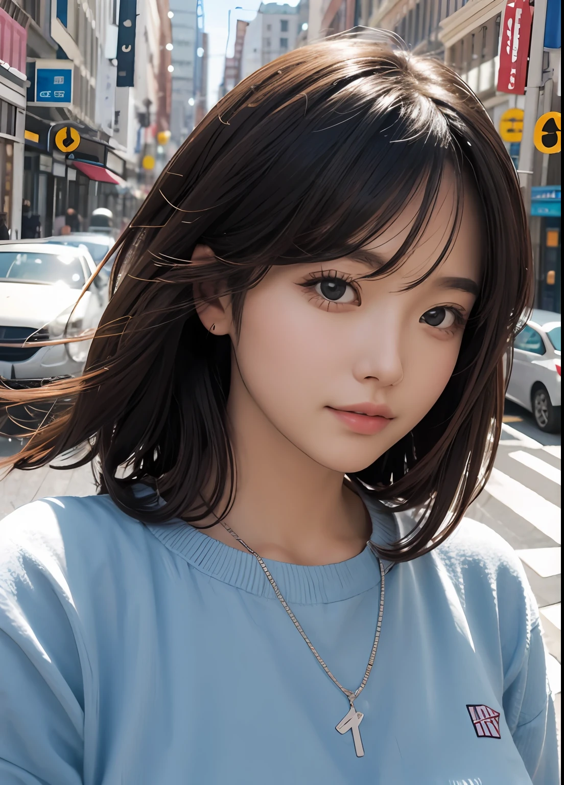 (best-quality:0.8),
(best-quality:0.8), perfect anime illustration, extreme closeup portrait of a pretty woman walking through the city