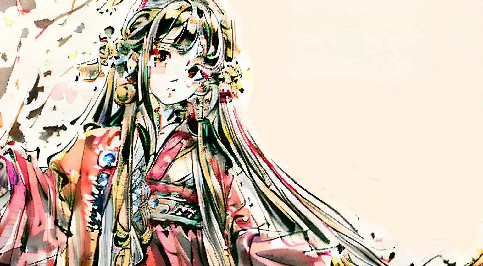 A girl around 26 years old，Wearing red Hanfu，long whitr hair，Wears blonde hair，Gold tunic，Gold earrings，High pixel，8K effect，tmasterpiece，best qualtiy：1.2