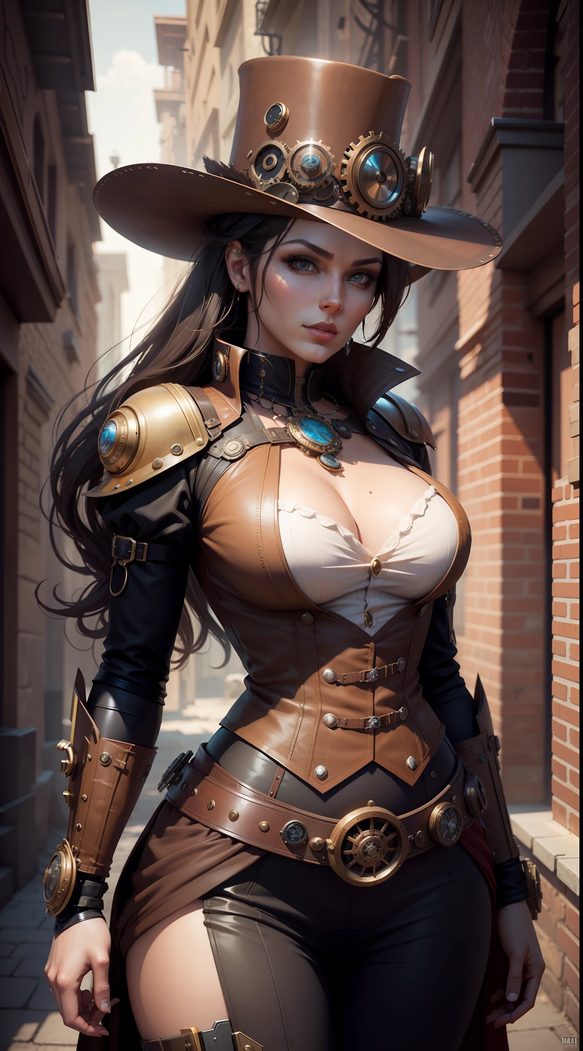 Steampunk super woman, portrait, trendig, topcreation, 3d, 4k