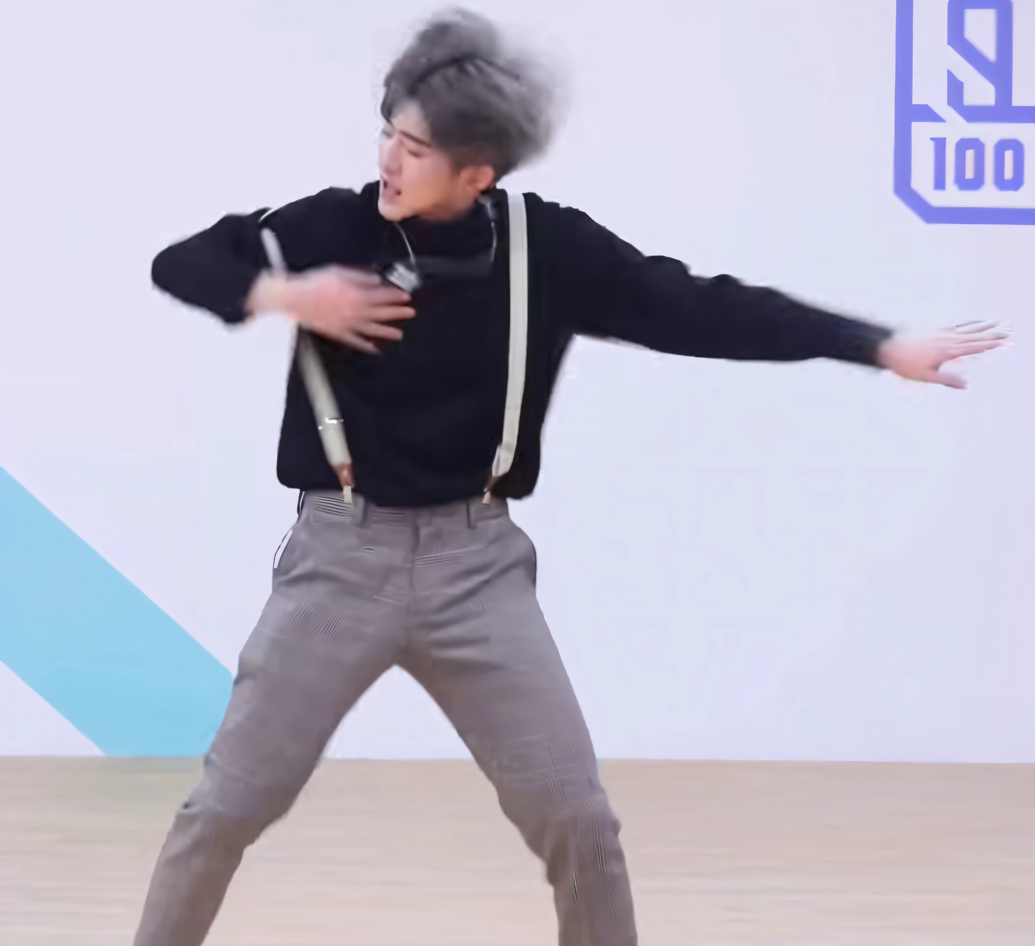 high high quality,There is a man standing on a skateboard in the air, he is dancing, look like someone is dancing, Perfect dynamic pose, he is floundering, frantic dancing pose, Cai Xukun, jimin, dancing in the background, distorted pose, most strongest pose, xqc, dynamic moving pose, yanjun cheng, serpentine pose gesture