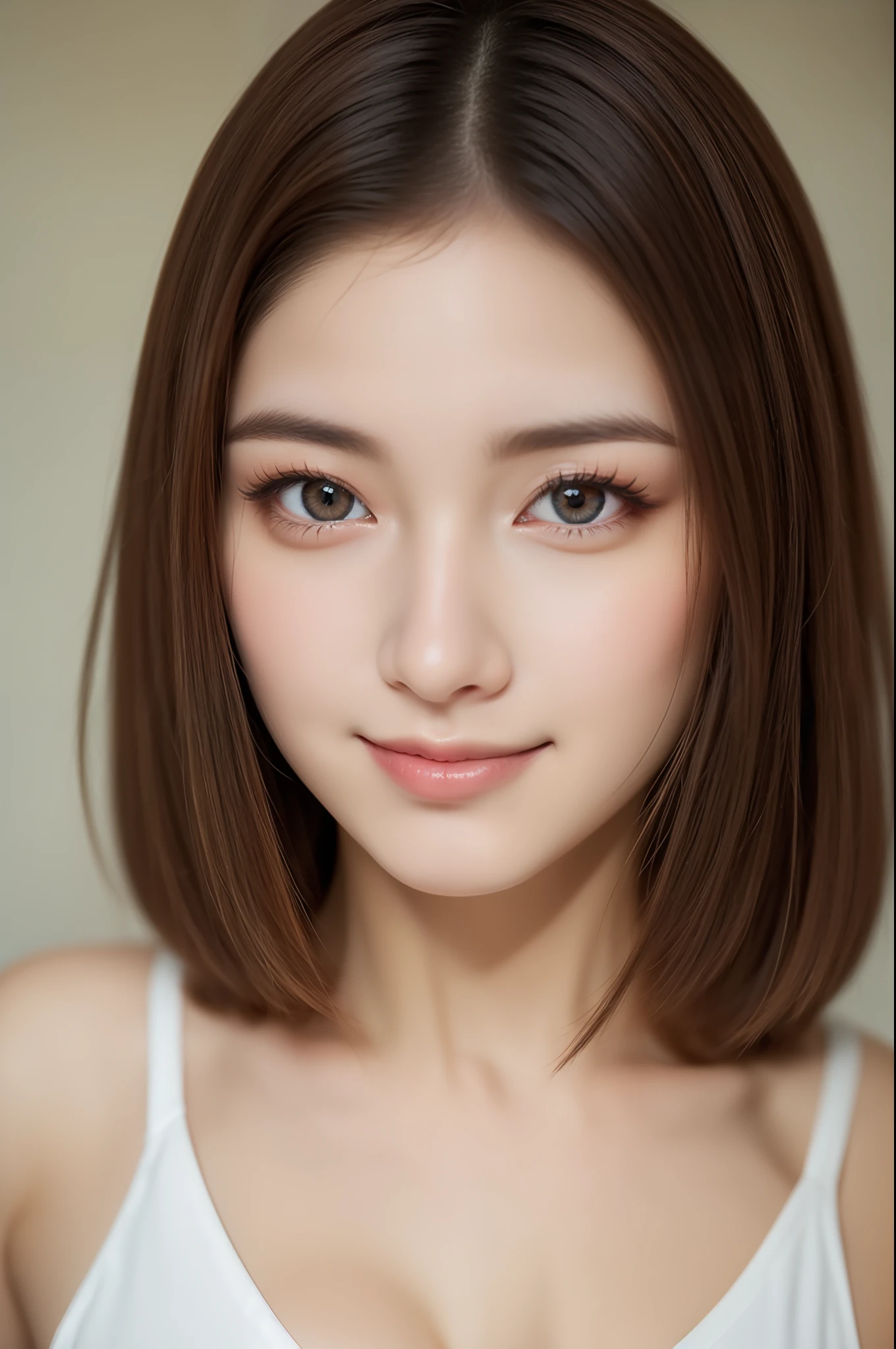 (Best quality, 8k, 32k, Masterpiece, UHD:1.2), Photo of Pretty Japanese woman,cowboy shot、
1girl,A beautiful woman with perfect body,sixteen years old、
Lori, (huge tit:1.5), big eye, Pupil highlights, pronounced double eyelids, eye lashes,shinny skin、Beautiful delicate face、Beautiful delicate eyes,cute face,Detailed black eyes,Innocent eyes,rouge
Light brown hair,Layered haircuts,(smile eyes:1.0)