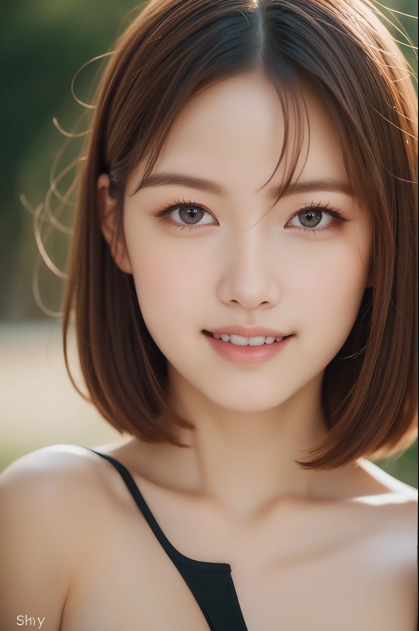 (Best quality, 8k, 32k, Masterpiece, UHD:1.2), Photo of Pretty Japanese woman,cowboy shot、
1girl,A beautiful woman with perfect body,sixteen years old、
Lori, (huge tit:1.5), big eye, Pupil highlights, pronounced double eyelids, eye lashes,shinny skin、Beautiful delicate face、Beautiful delicate eyes,cute face,Detailed black eyes,Innocent eyes,(smile eyes:1.0),rouge
Light brown hair,bob cuts