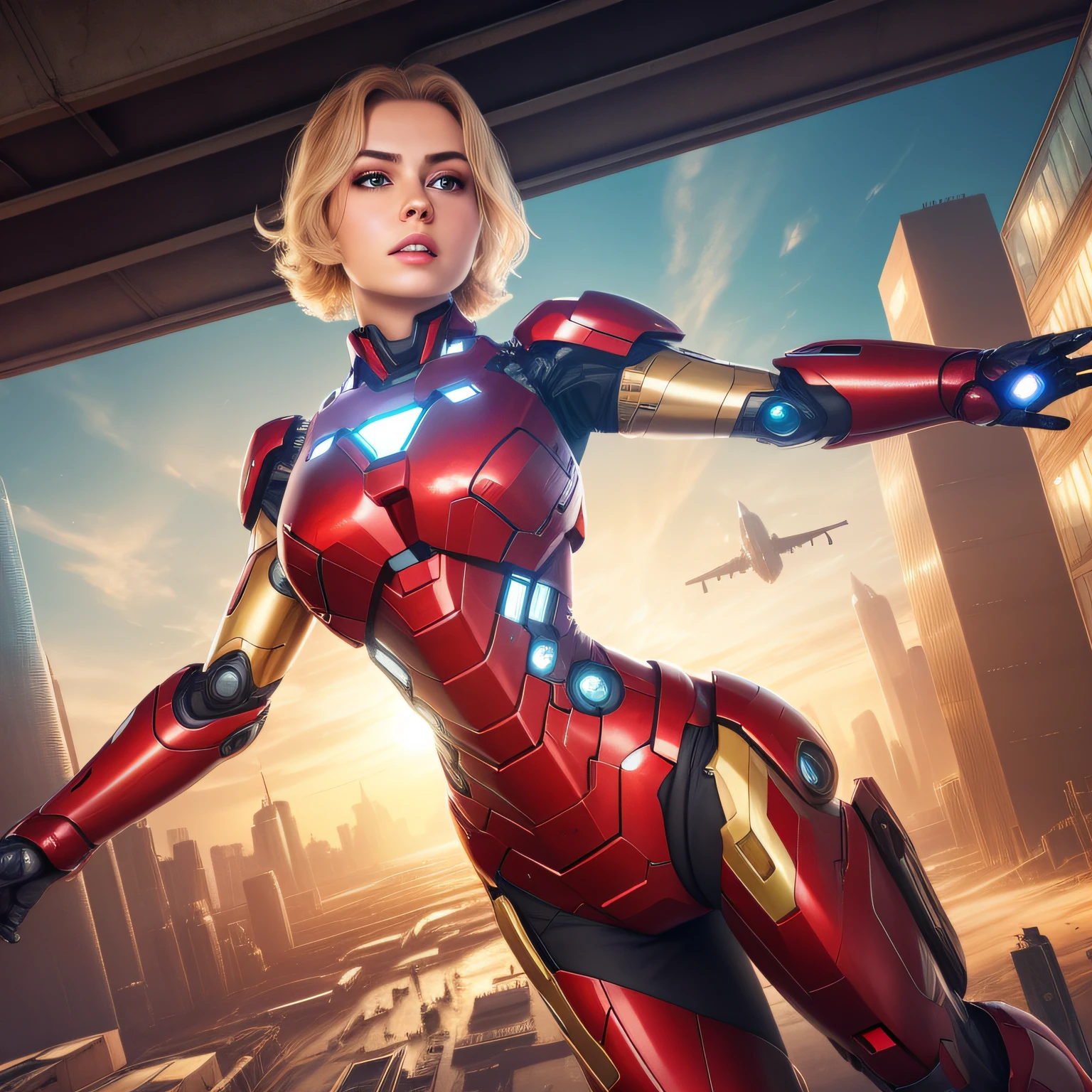 (1girl:1.3), solo,__body-parts__, official art, unity 8k wallpaper, ultra detailed, beautiful and aesthetic, beautiful, masterpiece, best quality, RAW, masterpiece, super fine photo,, best quality, super high Resolution, photorealistic, sunlight, full body portrait, stunningly beautiful,, dynamic pose, delicate face, vibrant eyes, (side view), she is wearing a futuristic Iron Man mech, red and gold, Highly detailed abandoned warehouse background, detailed face, detailed complex busy background, messy, gorgeous, milky, high detailed skin, realistic skin details, visible pores, sharp focus, volumetric fog, 8k uhd, dslr camera, High quality, film grain, fair skin, photorealism, lomography, sprawling metropolis in a futuristic dystopia, view from below, translucent