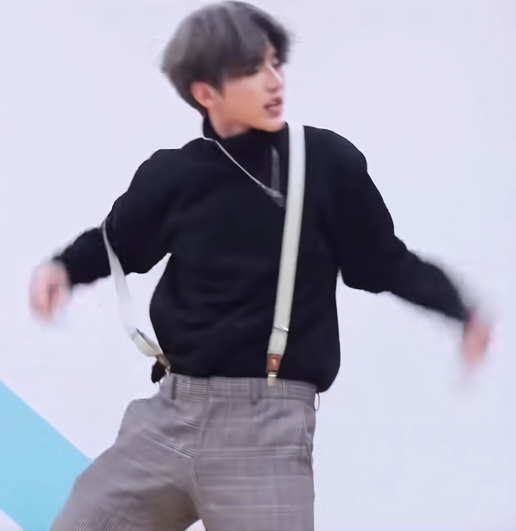 high high quality,An Araf man in a black shirt and gray pants is dancing, he is dancing, Cai Xukun, jungkook, distorted pose, look like someone is dancing, Perfect dynamic pose, bladee from drain gang, dancing in the background, Inspired by Bian Shoumin, he is floundering, air is being pushed around him, yanjun cheng