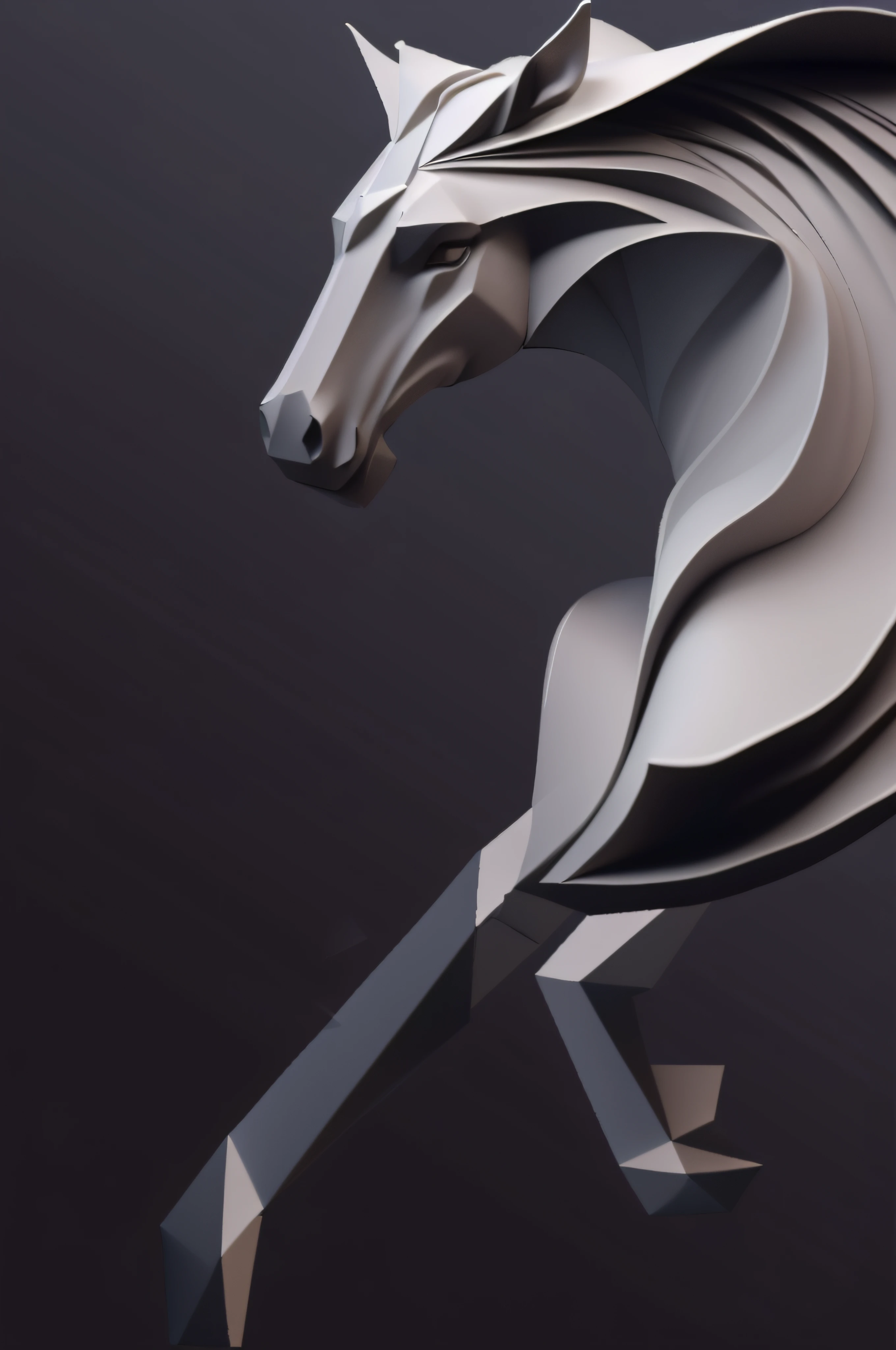 Close up of horse head made of paper on black background, Detailed digital 3D art, depicted as a 3 d render, 3D digital art 4K, 3 d sculpture 8 k octane render, 3 d sculpture octane render 8 k, paper modeling art, stylized as a 3d render, 3d render digital art, 3d sculpture,Sleek lines