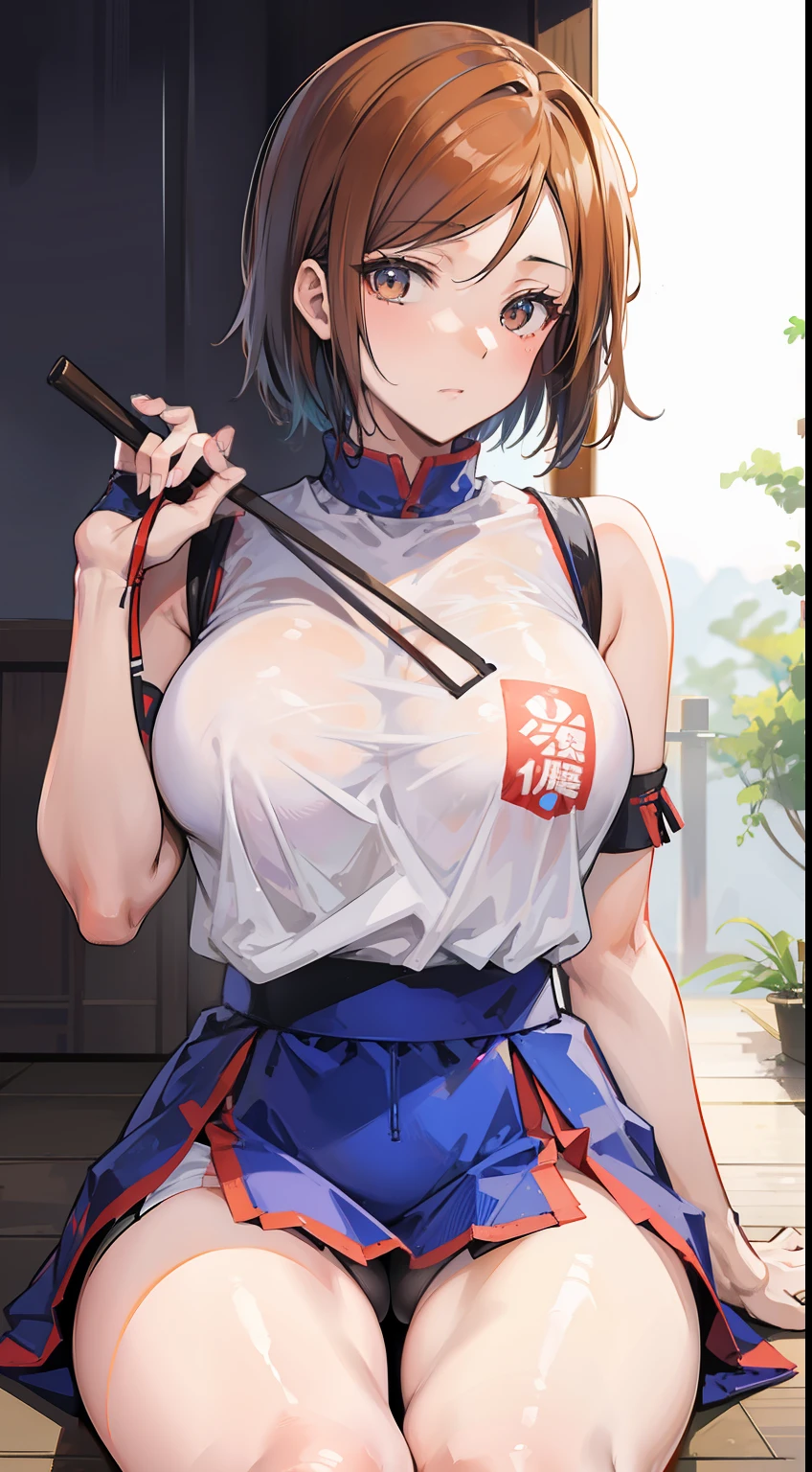 Nagisaki Nobara, ropa de ejercicio, sexy, muslos grandes, cara seductora