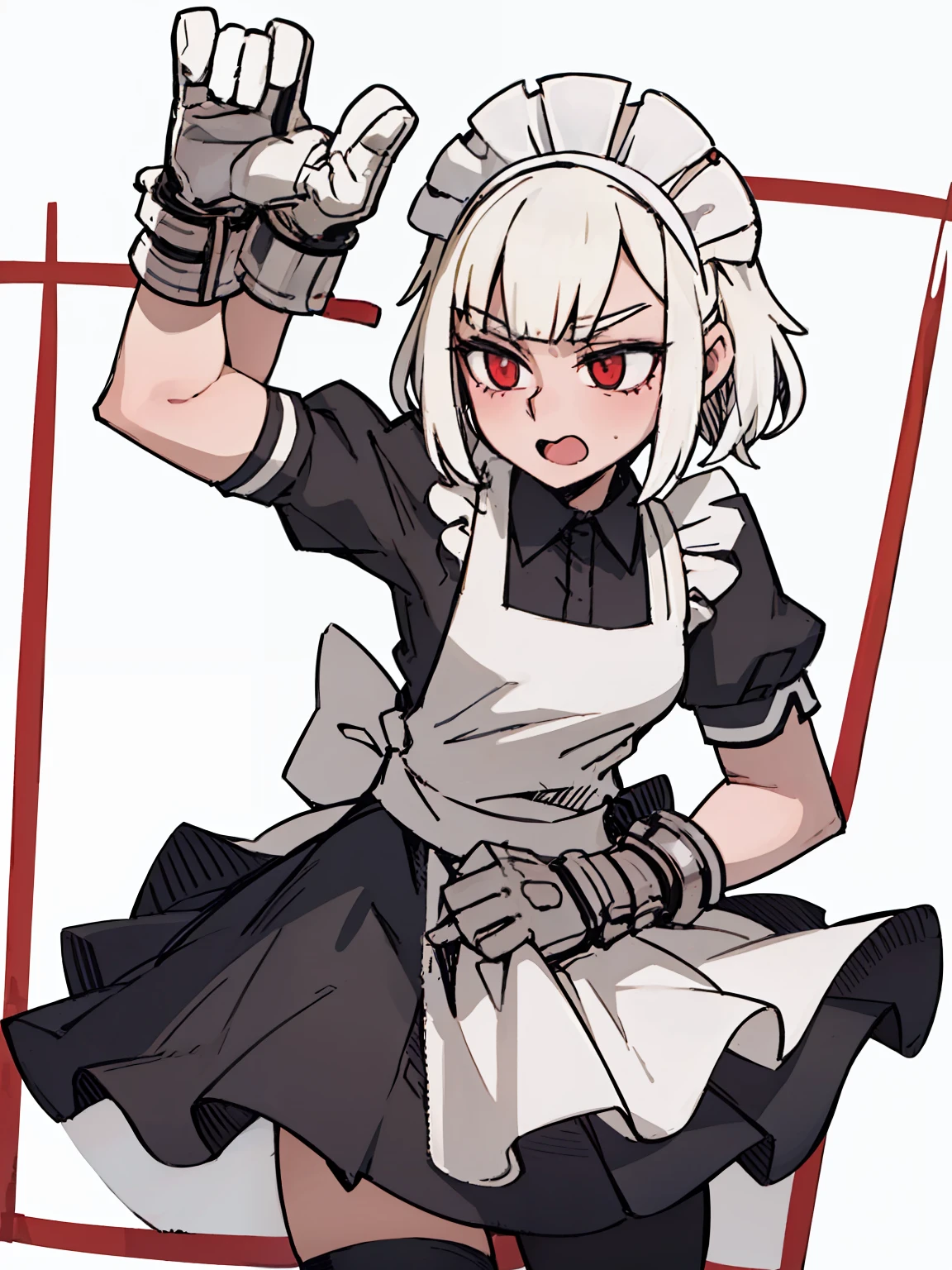 A girl frontal,(,(full bodyesbian),(White natural rolls),(the maid outfit)),Young, White background