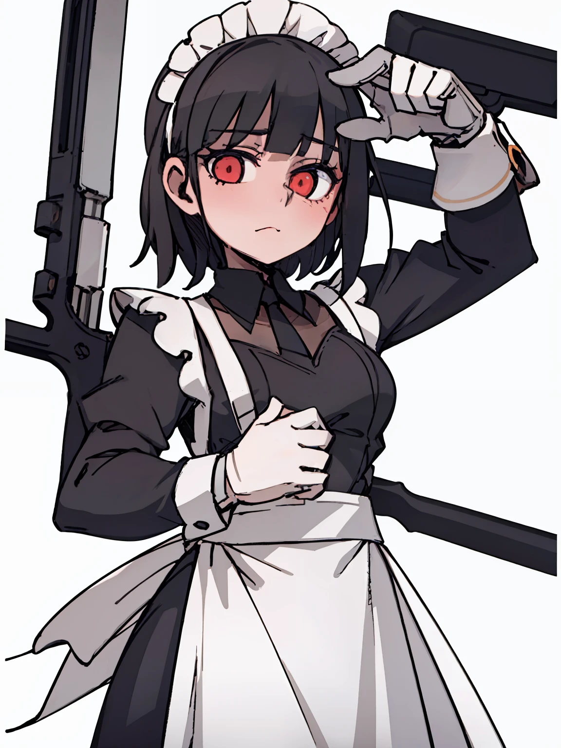 A girl frontal,(,(full bodyesbian),(White natural rolls),(the maid outfit)),Young, White background