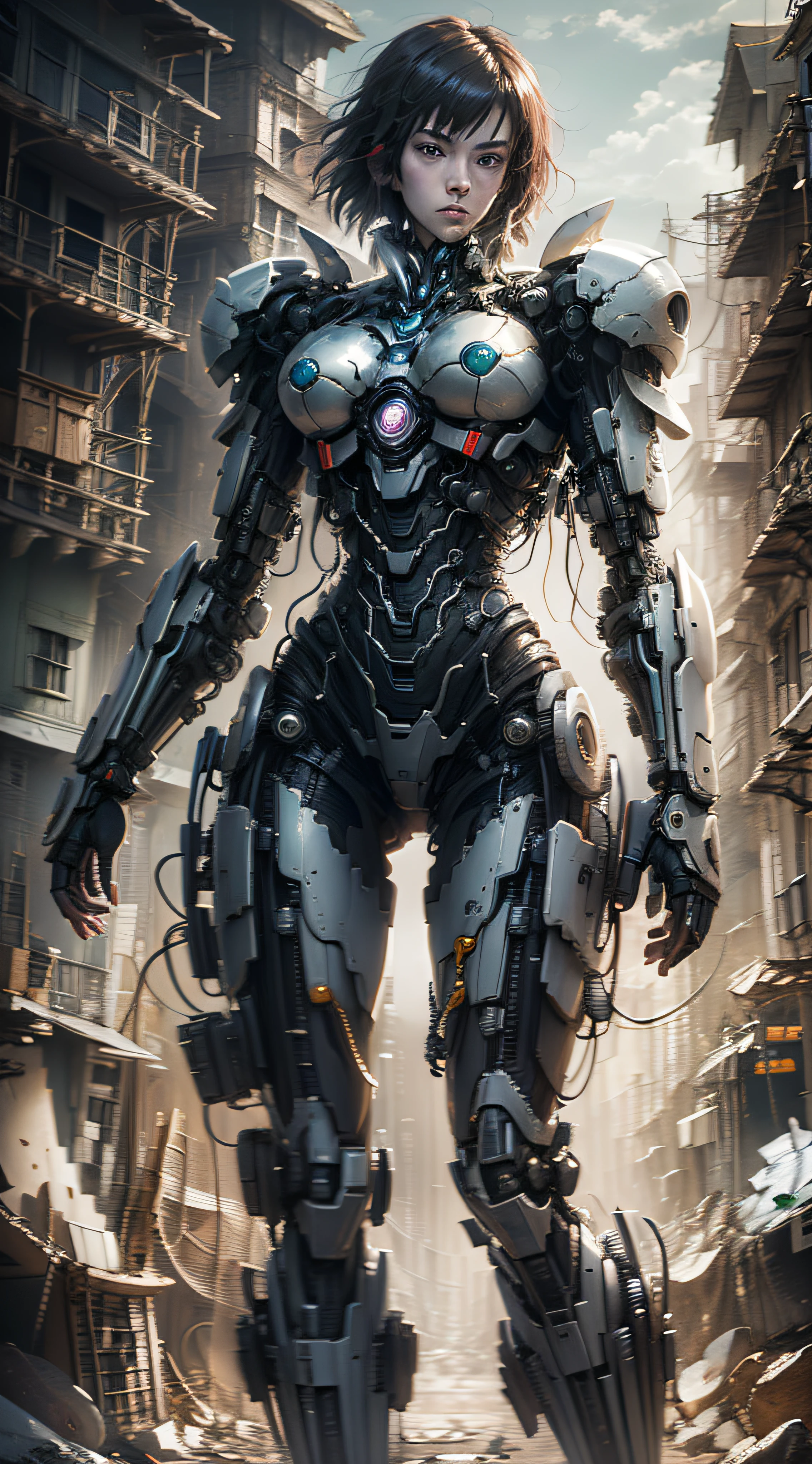 ghost in the shell kusanagi corpo escultural, numa maquina com cabos e fios ligados, uniforme mecha do futuro, modern robot factory,