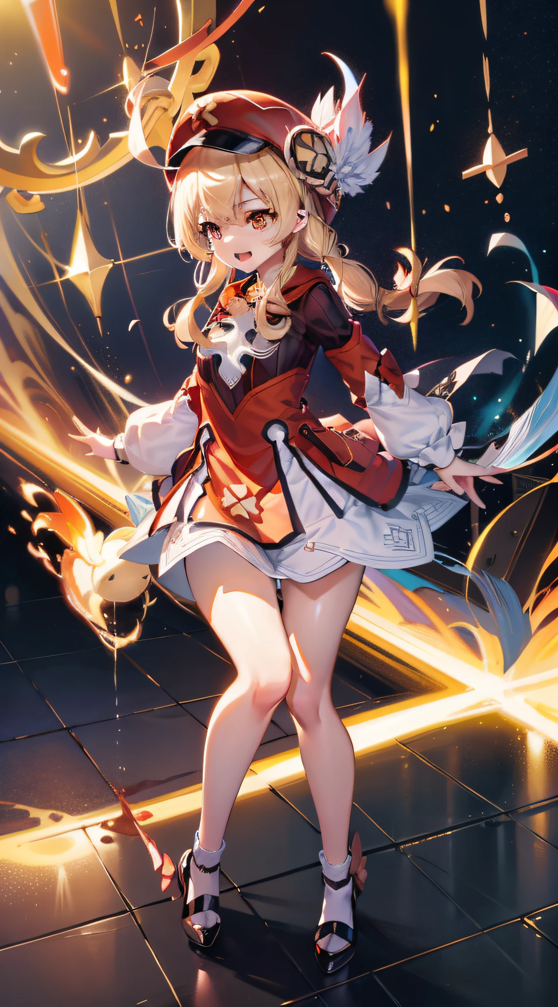 （8K，best qualtiy，tmasterpiece），Hyper-detailing，（highdetailskin），Birds in front of hats and wreaths, Loli, maplestory mouse, Splash art anime Loli, adolable，big laughter，bit girl, Red translucent eyes，Golden hair，Two small braids，Height 1.2m，Red clothes，Red Hat，small curvaceous loli, Pisif, zerochan art, Edelgard de Fire Emblem, from touhou, shirabii, shikishi, Official artwork, alchemist girl