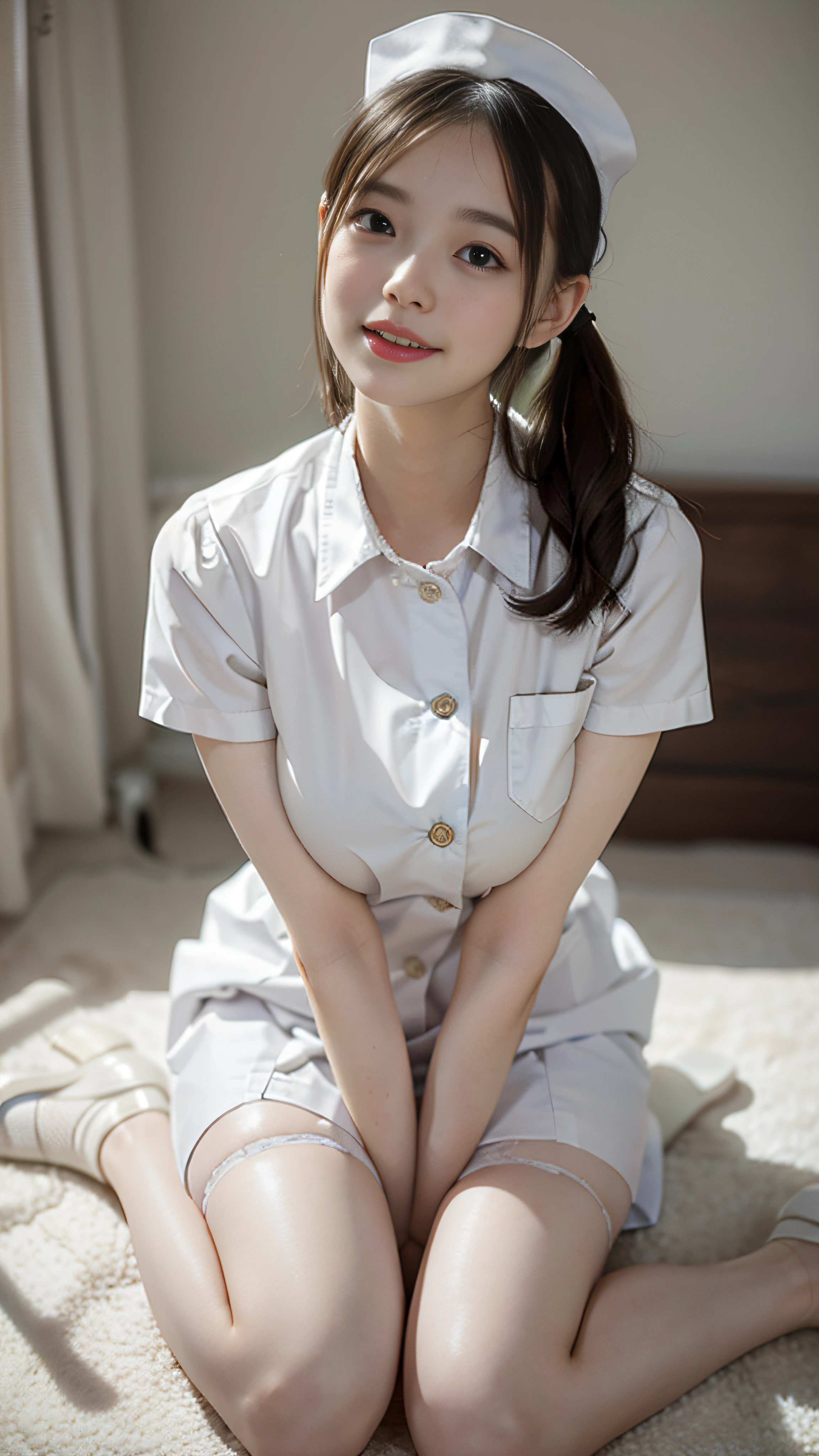 Beautiful smiling woman,sickroom,Pure white nurse's uniform,white stockings,huge tit,big assa,Sit on your knees,Slaves