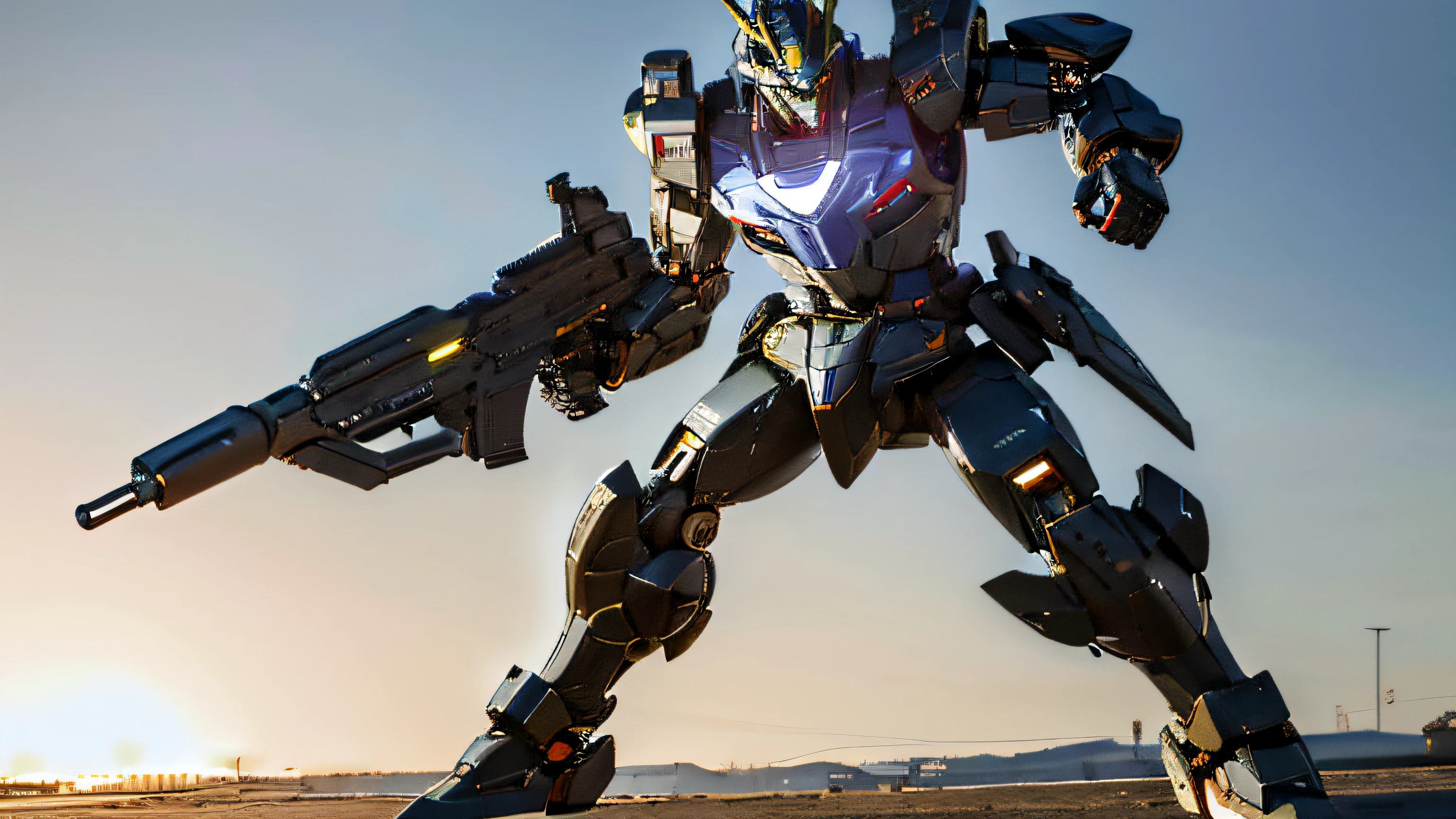 ((masterpiece)), a (((robot))) with sleek and menacing design, glowing eyes, full body, highly detailed