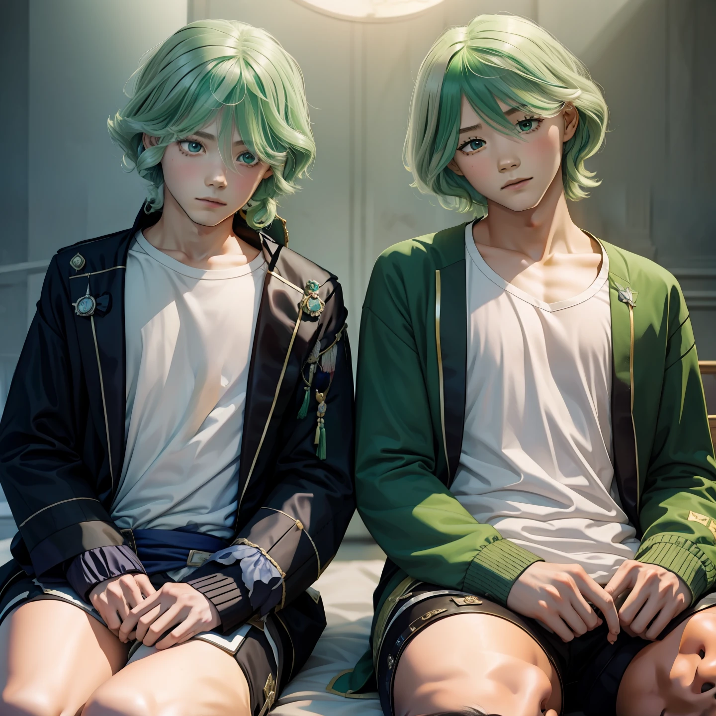 Two young men with green hair are 