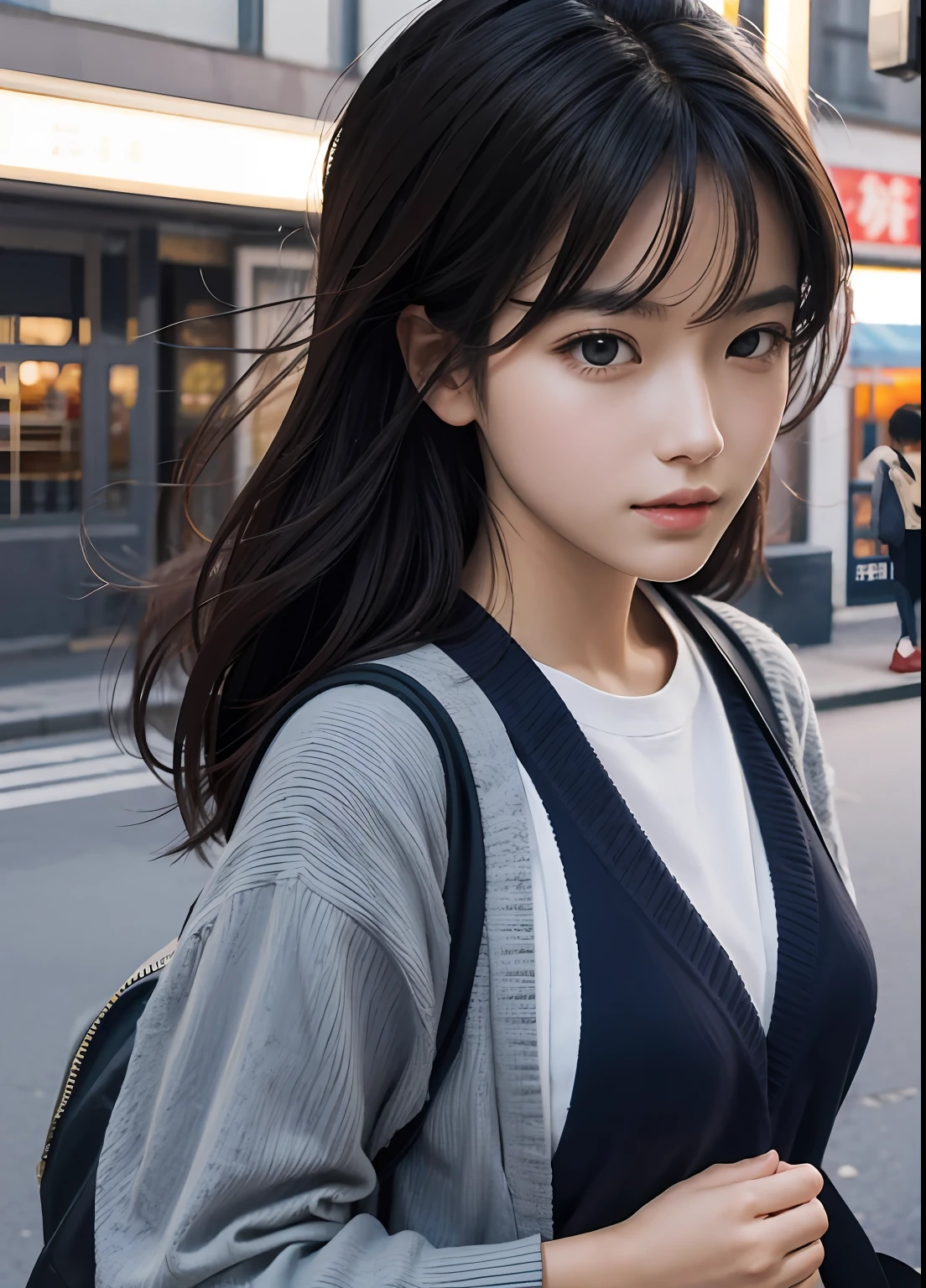 (best-quality:0.8),
(best-quality:0.8), perfect anime illustration, extreme closeup portrait of a pretty woman walking through the city