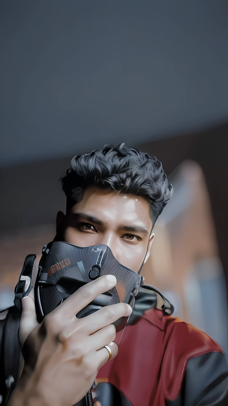 _(um macho negro:1.7 | rough face | cicatrizes | cabelo cacheado| black mask ) Cyberpunk anthropomorphic in shiny clothes, hiper-realista e hiper-detalhado, nos raios do sol, Impressive composition, hiper-emocional, epic cinematic lighting, 8K分辨率, filmado em Hasselblad H6D-400c Multi-shot, Mitakon Speedmaster 65mm f/1. 4 XCD , (o retrato mais bonito do mundo:1.5)