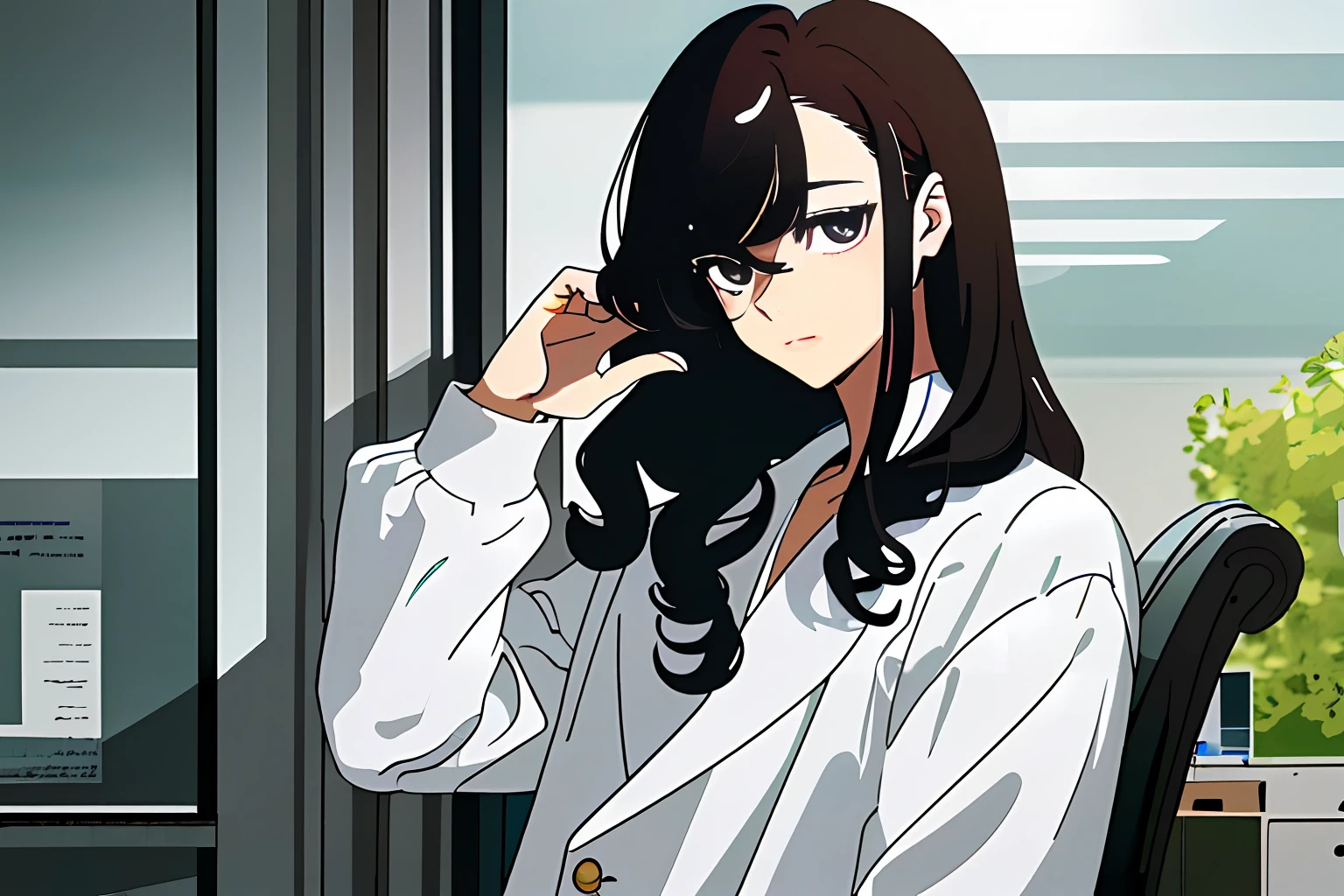 ((Masterpiece)),(((Best quality))),illustration,1 boy,Dark hair，Bangs roll,hairstyle fax,The eyes are sickly delicate,The environment changes，Vivid posture，Delicate，Male pervert，Young men，Modern stylish style，The hairstyle is slightly curly，With black-framed glasses，Black pupils，Delicate eyes