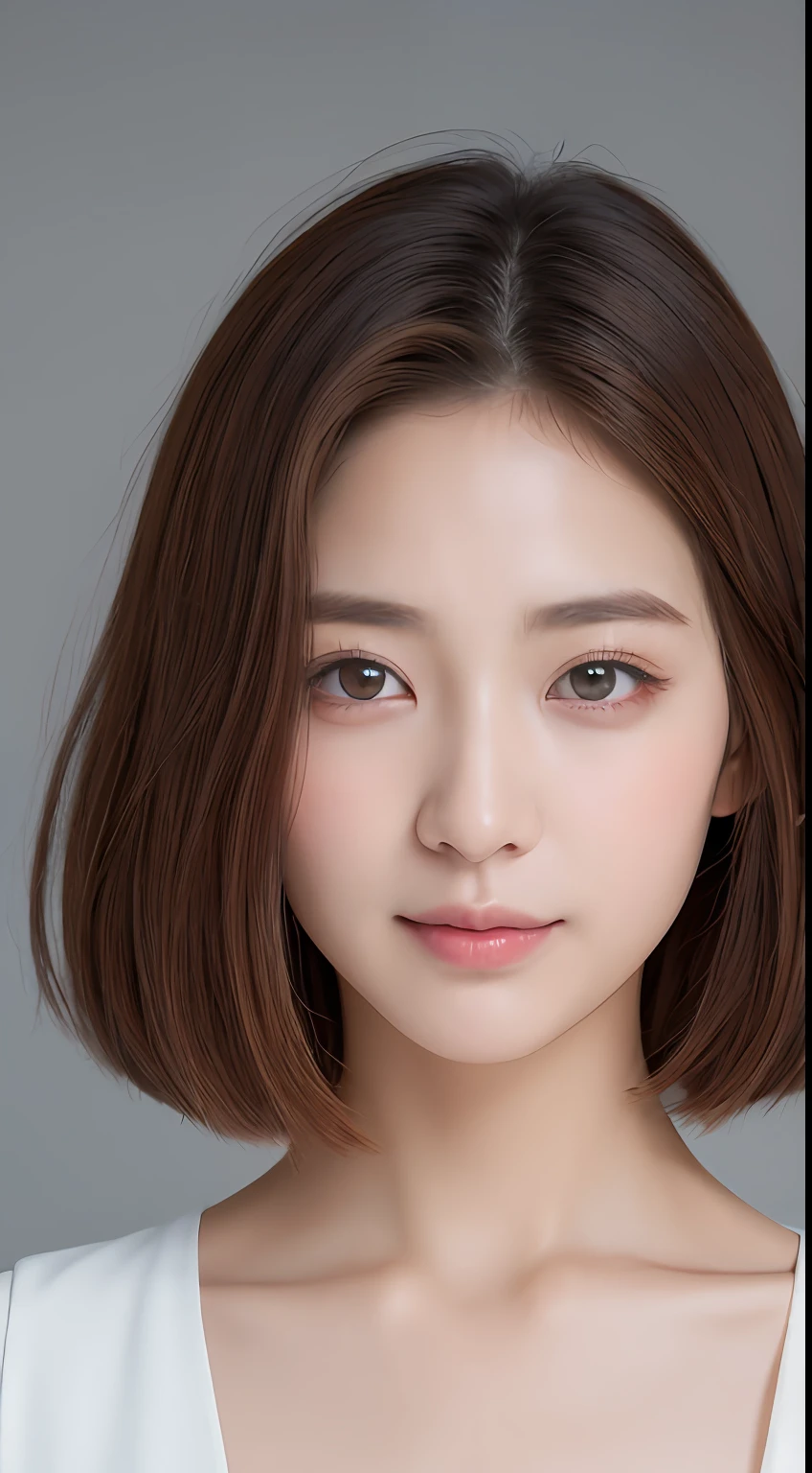 ((top-quality、8K、masterpiece:1.3))、Beautiful 20 year old girl with perfect body shape、K-pop Idol Face、Slim Abs Beauty:1.3、(Hairstyles Brown Hair Shortcuts、Colossal tits)、doress:1.1、Super fine face、Delicat eyes、二重まぶた、A smile with shame、Duan、Raw photo