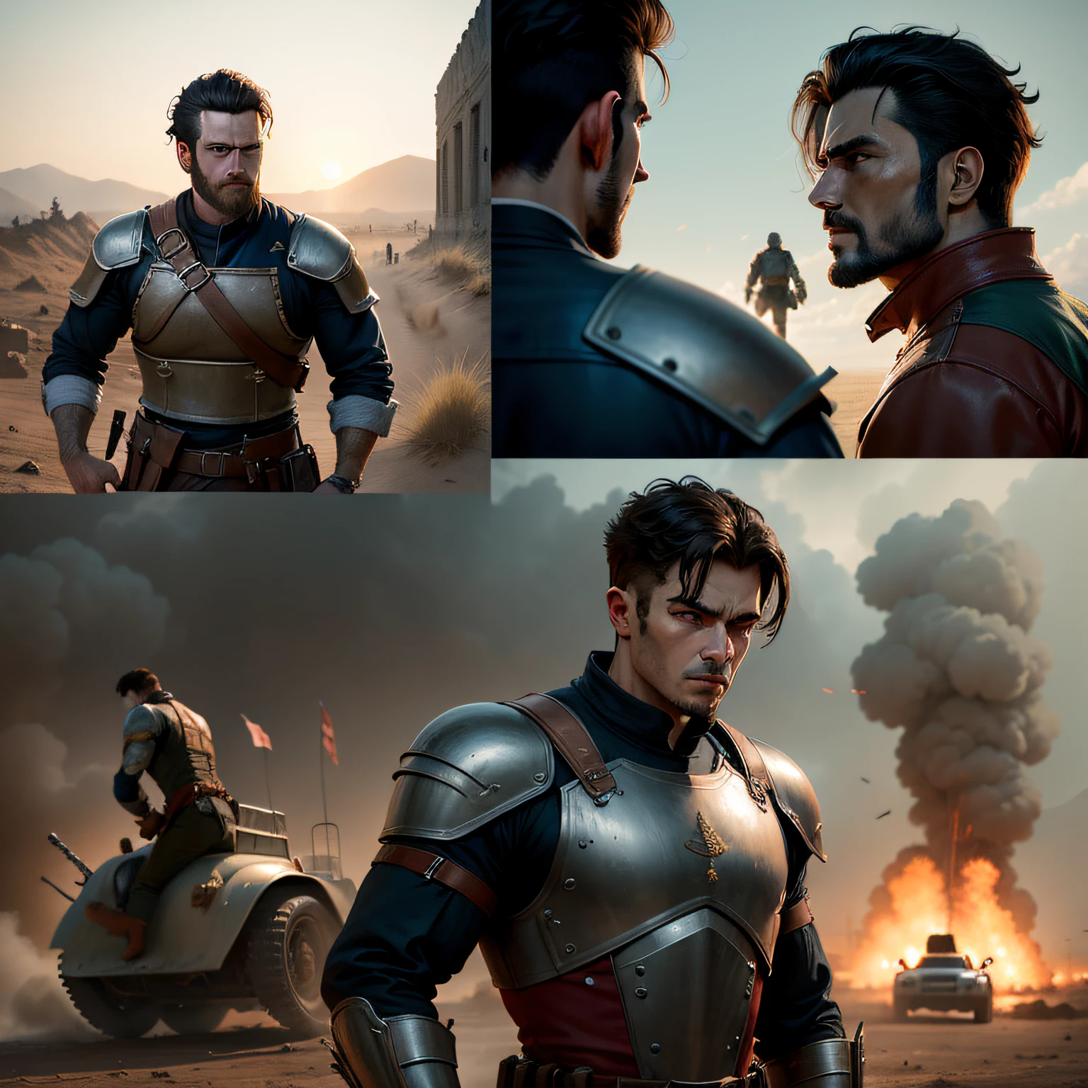 They are two men of war, Fighting Separate Ones in a Cinematic Setting, carros, Cannons