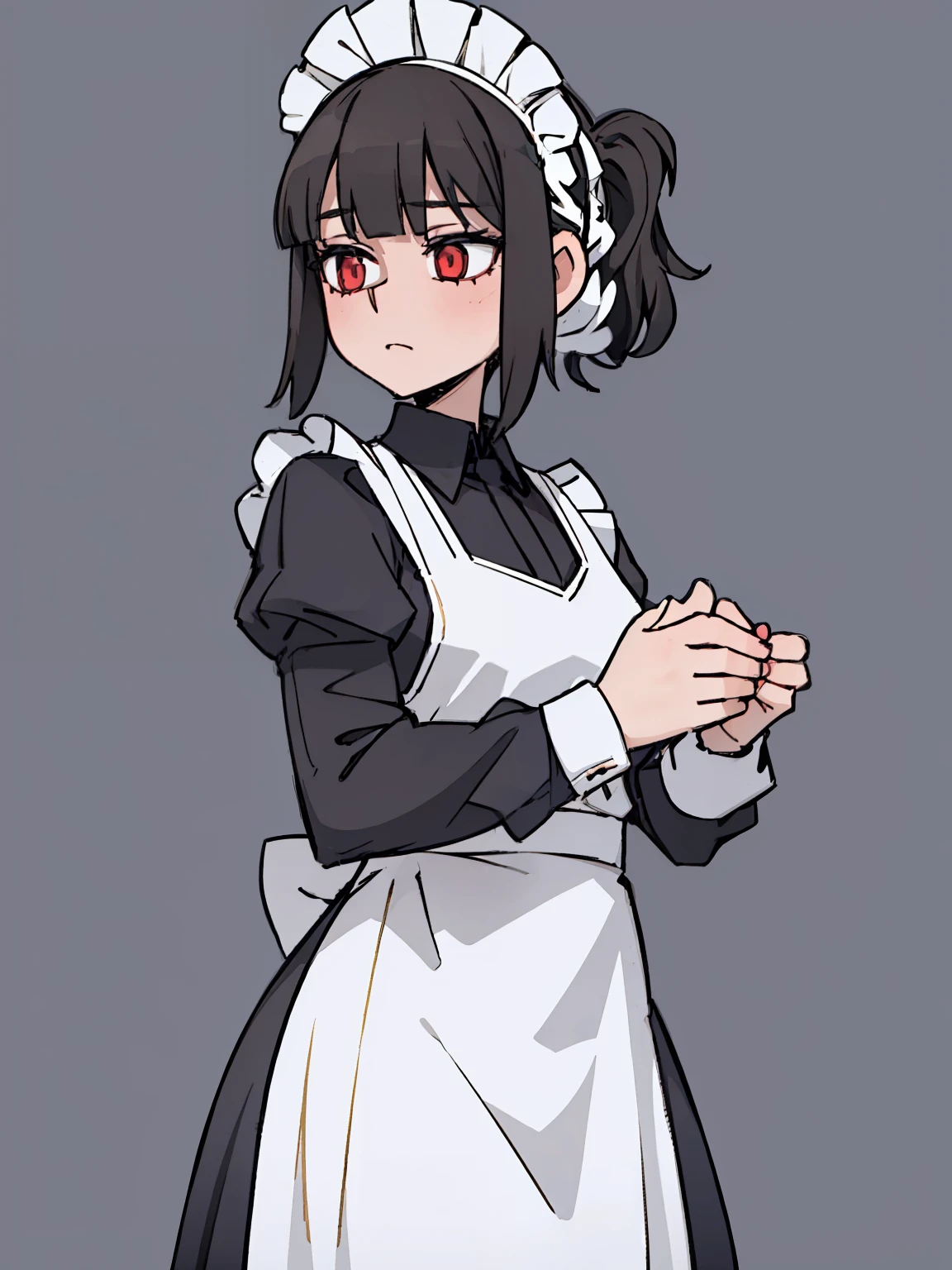 A girl frontal,(,(full bodyesbian),(white scrunchie,(the maid outfit)),Put your hands in front,Young, White background