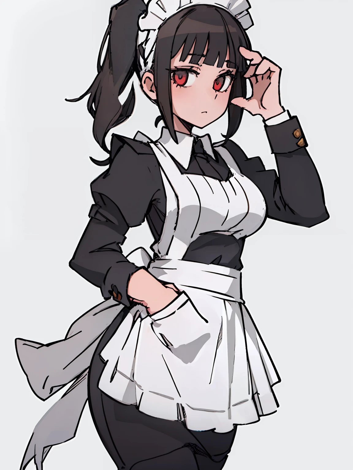 A girl frontal,(,(full bodyesbian),(white scrunchie,(the maid outfit)),Put your hands in front,Young, White background