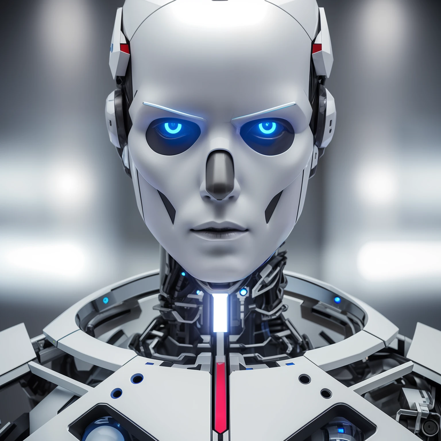 A closeup of a robot with blue eyes and a metal body, portrait of a futuristic robot, Retrato do humanoide masculino, Retrato em close-up de Ciborgue, Face detalhada de um androide, Retrato detalhado de um ciborgue, Retrato de Ciborgue, robot with human face, humanoid robot close up, Retrato de um androide feminino, Retrato de um androide, Retrato do androide feminino
