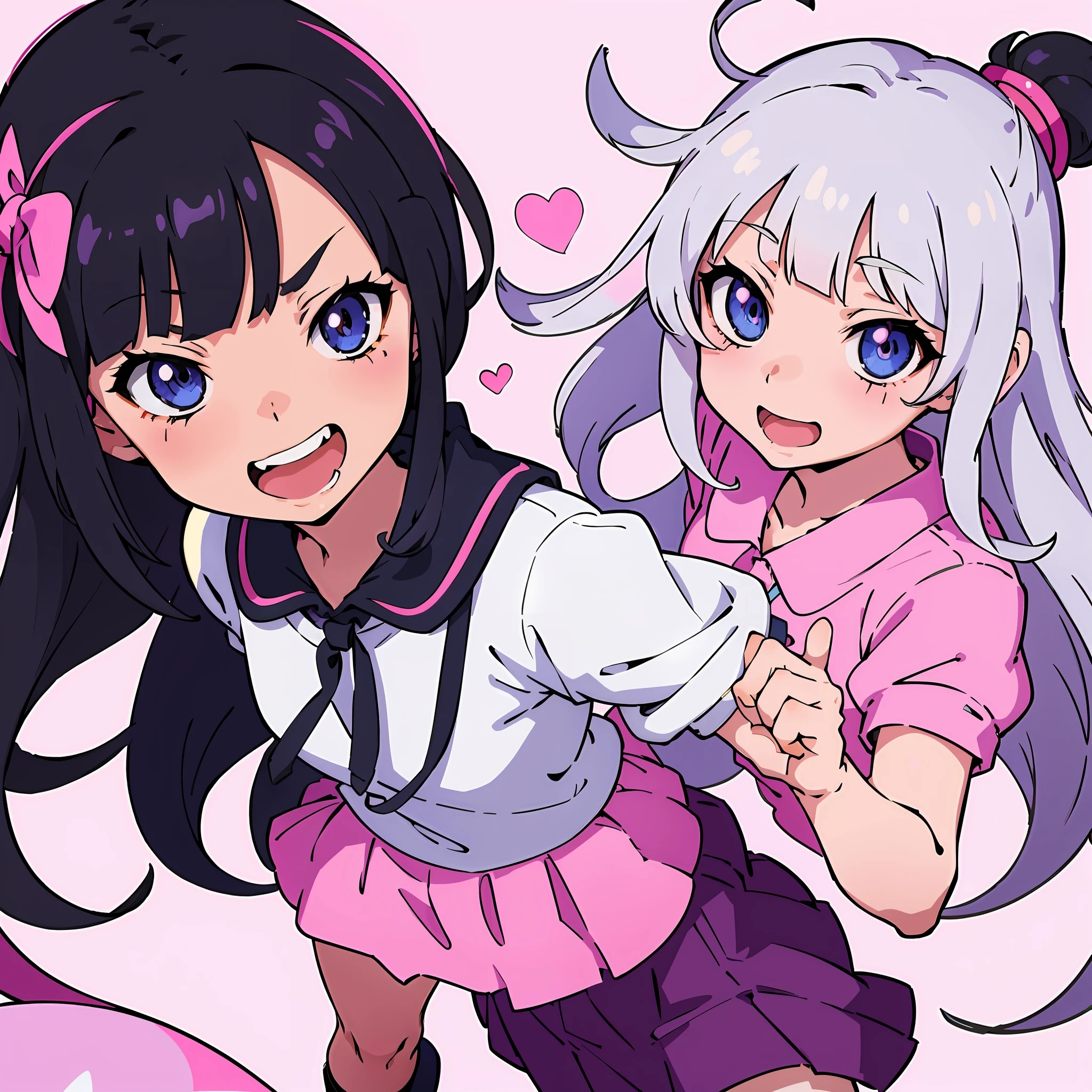 Anime characters taking pictures together on pink background, anime moe art style, Shirabii, official artwork, official fan art, hq artwork, ig studios anime style, flat anime style, Official art, official anime artwork, In anime style, cute anime style, in the art style of 8 0 s anime, Anime Art Style, Ecchi anime style