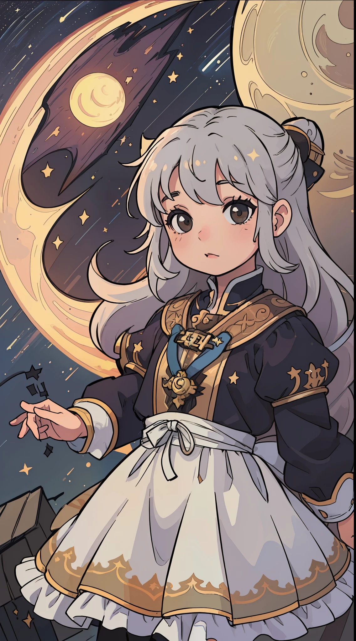 ((gatinha branca em cima da lua:1.2),(ceu estrelado:1.3)), gato com pelo branco, no topo da lua, Starry sky.