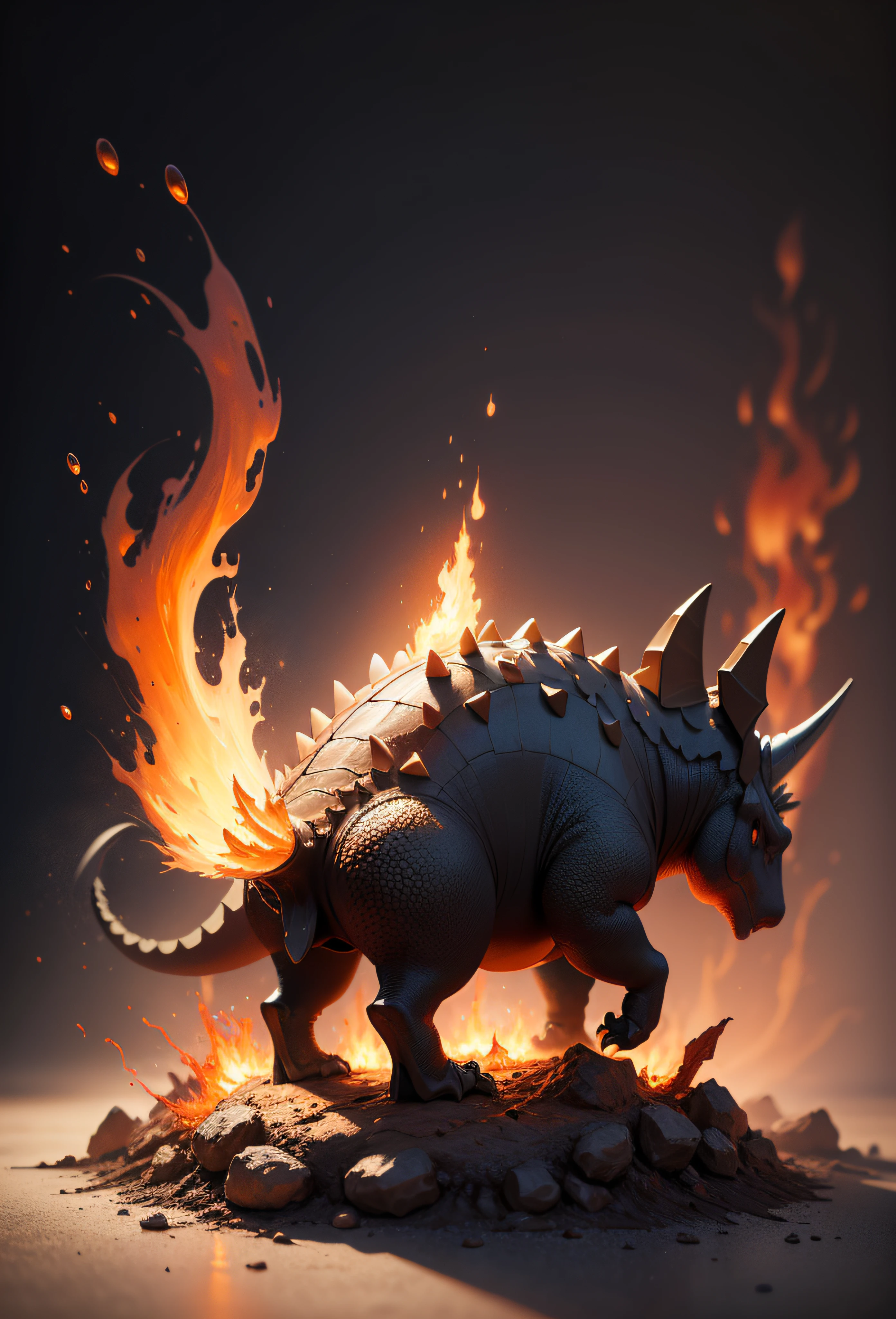 Stegosaurus Ultra high quality model, Background of flame burning, Abstract beauty, Explosive volume, oil painted, Heavy strokes, paint drips