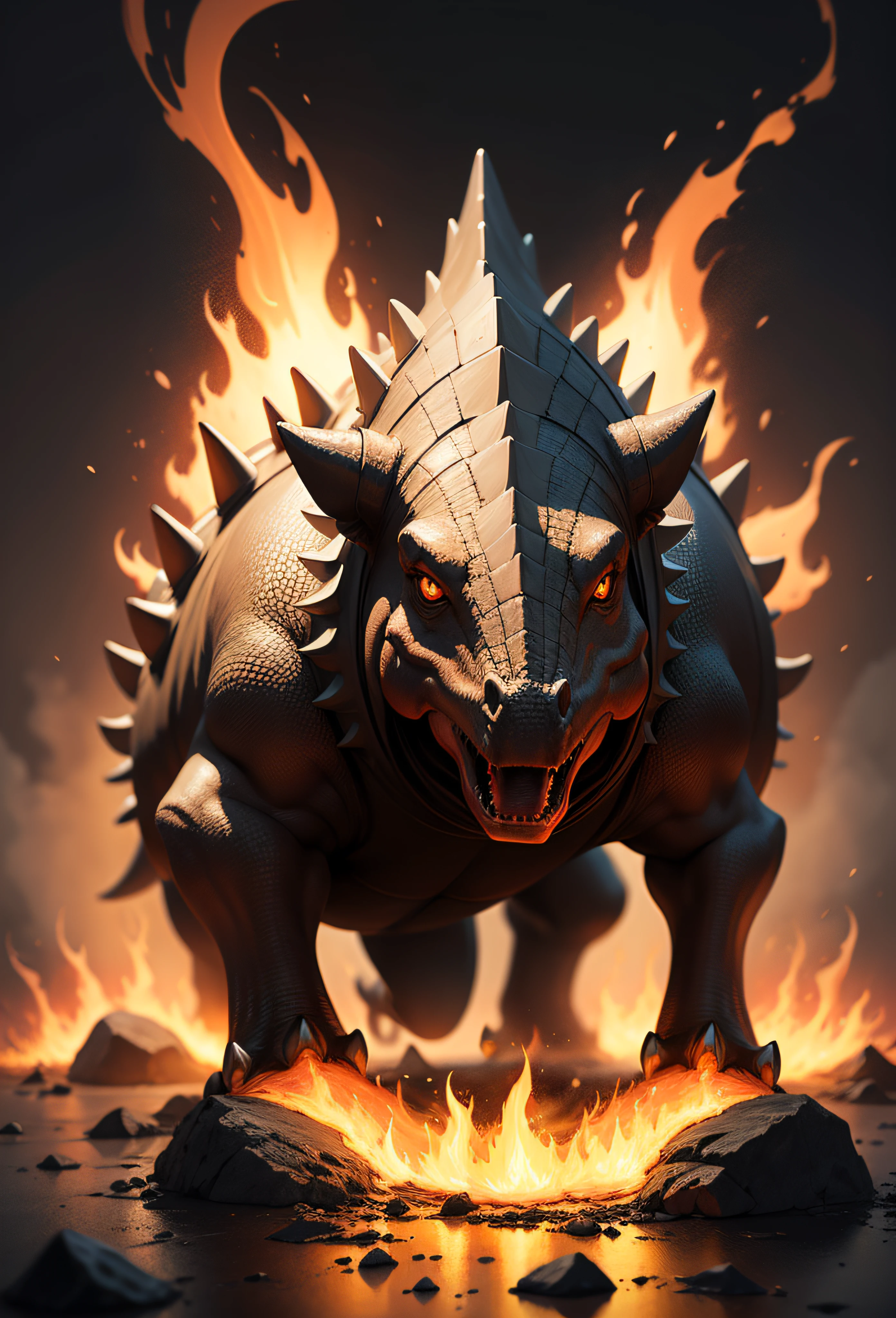 Stegosaurus Ultra high quality model, Background of flame burning, Abstract beauty, Explosive volume, oil painted, Heavy strokes, paint drips