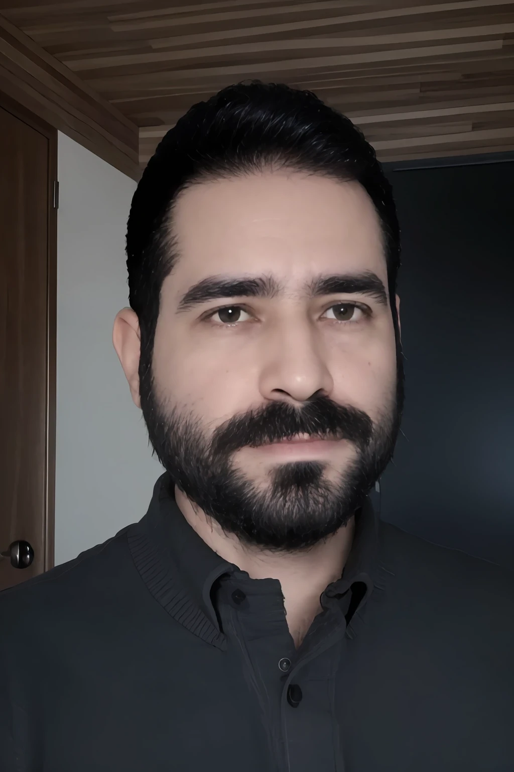 38-year-old man, Obra maestra, La mejor calidad, Altas Resoluciones, realista, 1 hombre, cabello negro,  sin vellos corporales , cabello negro, barba corta, cuerpo completo, Mirando al espectador, vestimenta formal, 8K