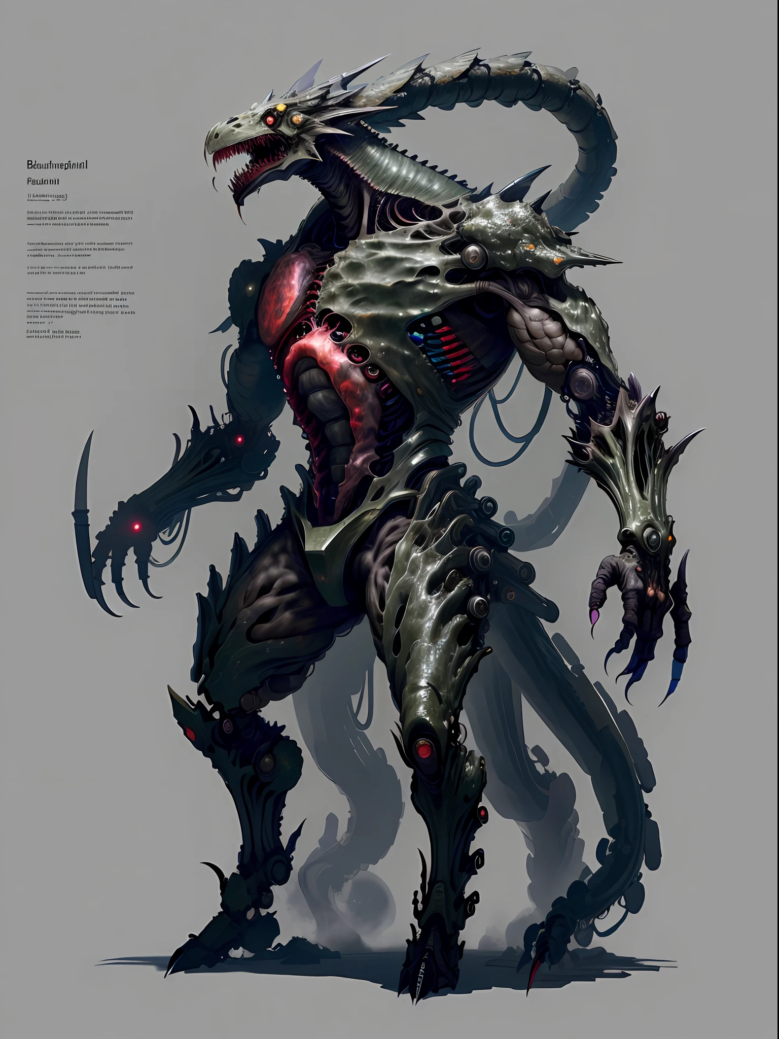 Biopunk artificial intelligence Dragon Man,Full body like,a black trench coat,Shabby black shorts,nakeness,Chemical and biological weapons,Sharp claws,mouth drool