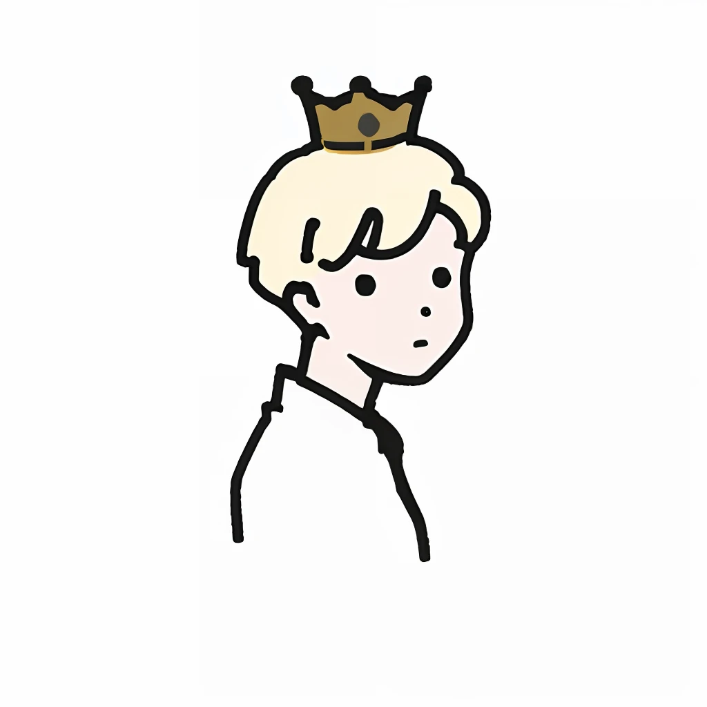 1boy, Blonde hair, Short hair with bare flesh, Little Prince color \(cosplay\),body facing right，Face looking at the camera，He wears a silver crown on his head