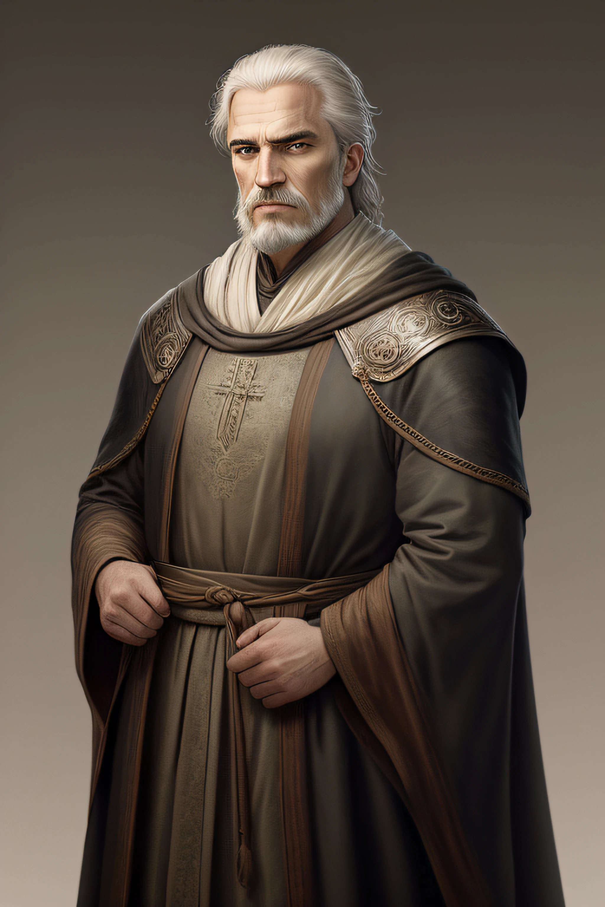 portrait, king Byzantine man middle-aged, distinctive-looking and imposing bearing standing upright, neutral background, character 2d game, Game of Thrones, Byzantine clothing, neutral background
