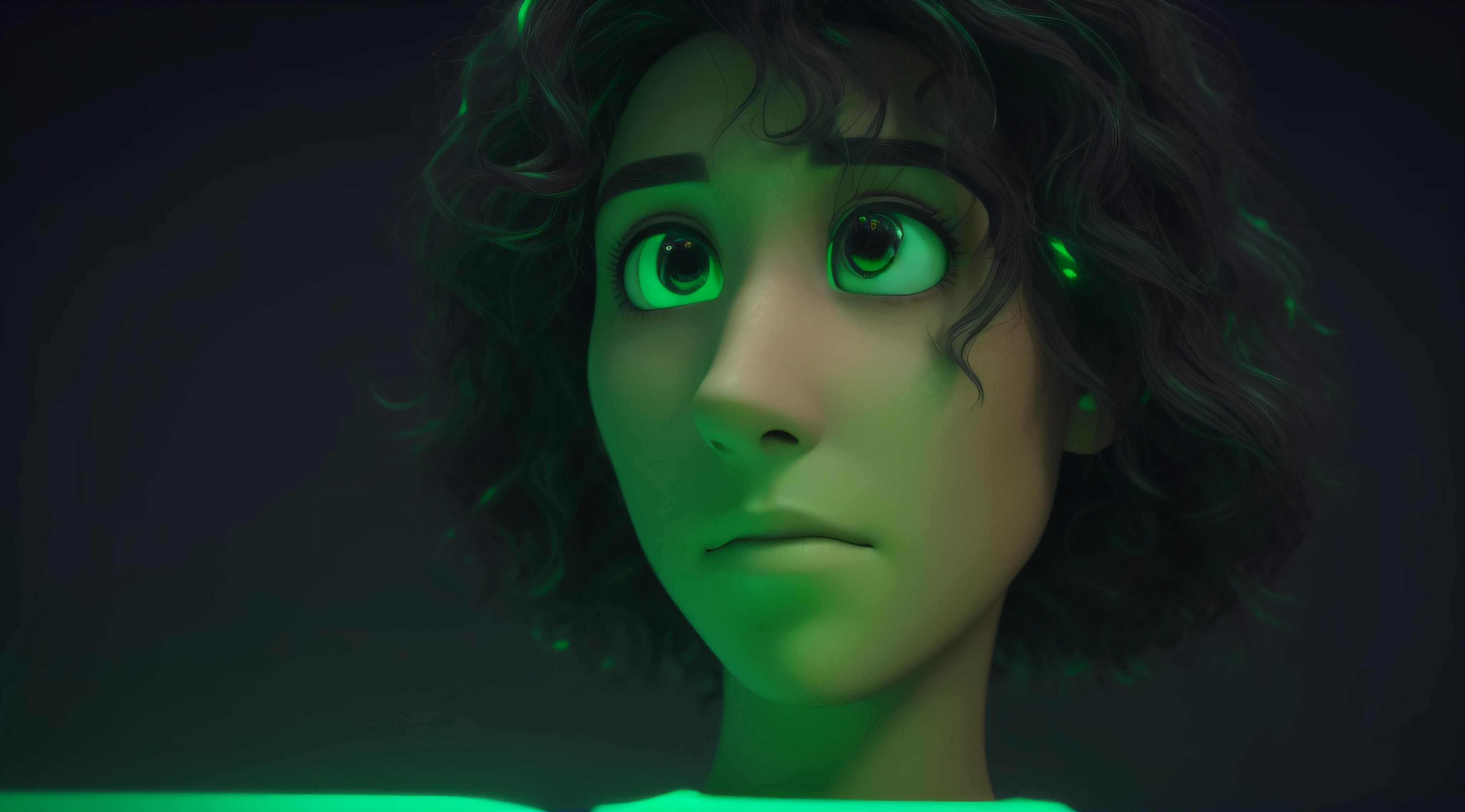 a close up of a man with a green light on his face, pixar octane render, pixar renderman render, render in pixar, pixar renderman, pixar weta portrait, animated movie still, animation still screencap, pixar. octane render, pixar cgi, animated film, frame from pixar movie, 3 d animated movie, animated film still, pixar portrait 8 k photo, eye with green light, green eye