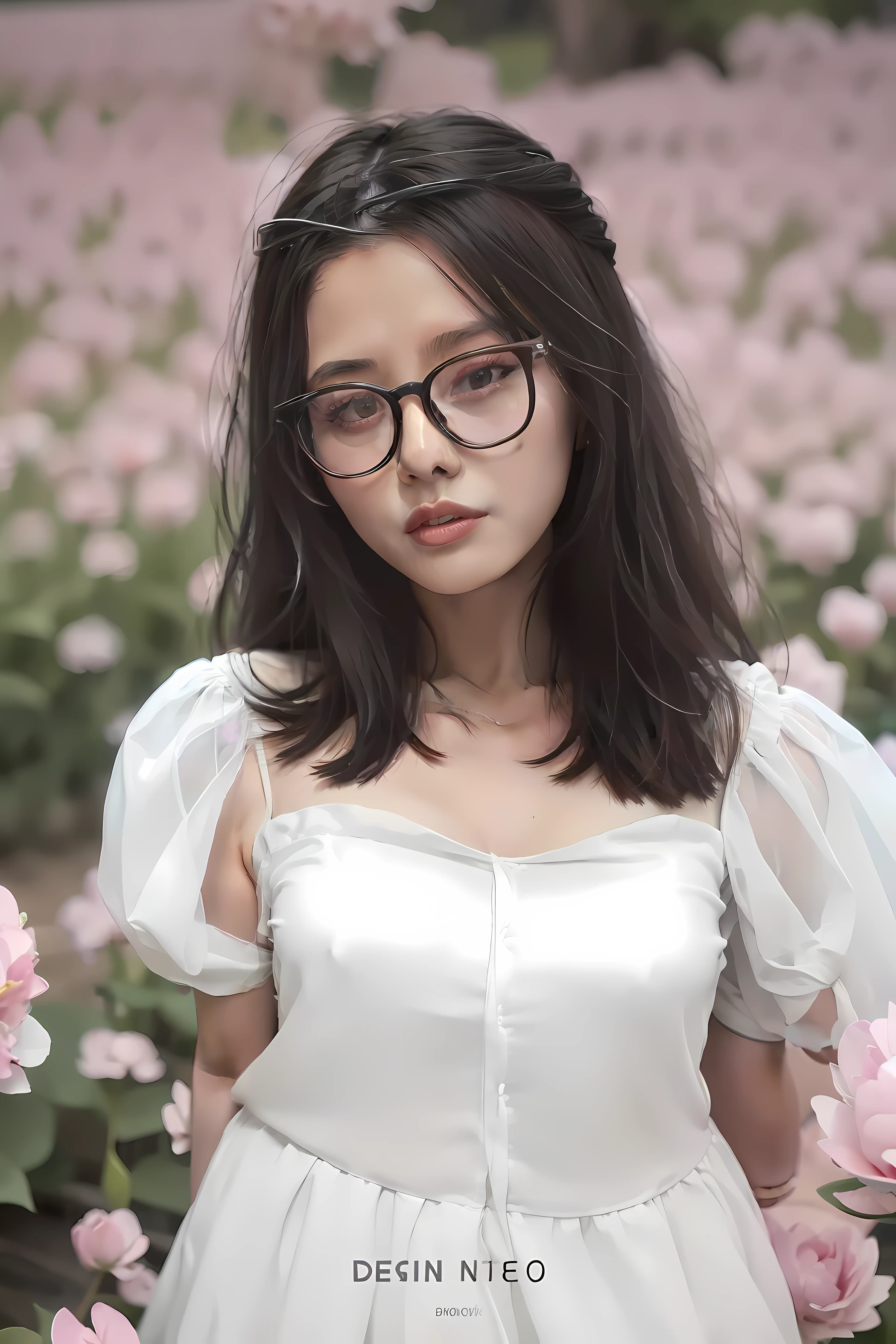 arafed woman in a white dress and glasses standing in a field of flowers, girl wearing round glasses, wearing small round glasses, wearing thin large round glasses, with square glasses, wearing square glasses, with glasses, mai anh tran, a young asian woman, girl with glasses, wearing round glasses, nivanh chanthara, with glasses on, white glasses