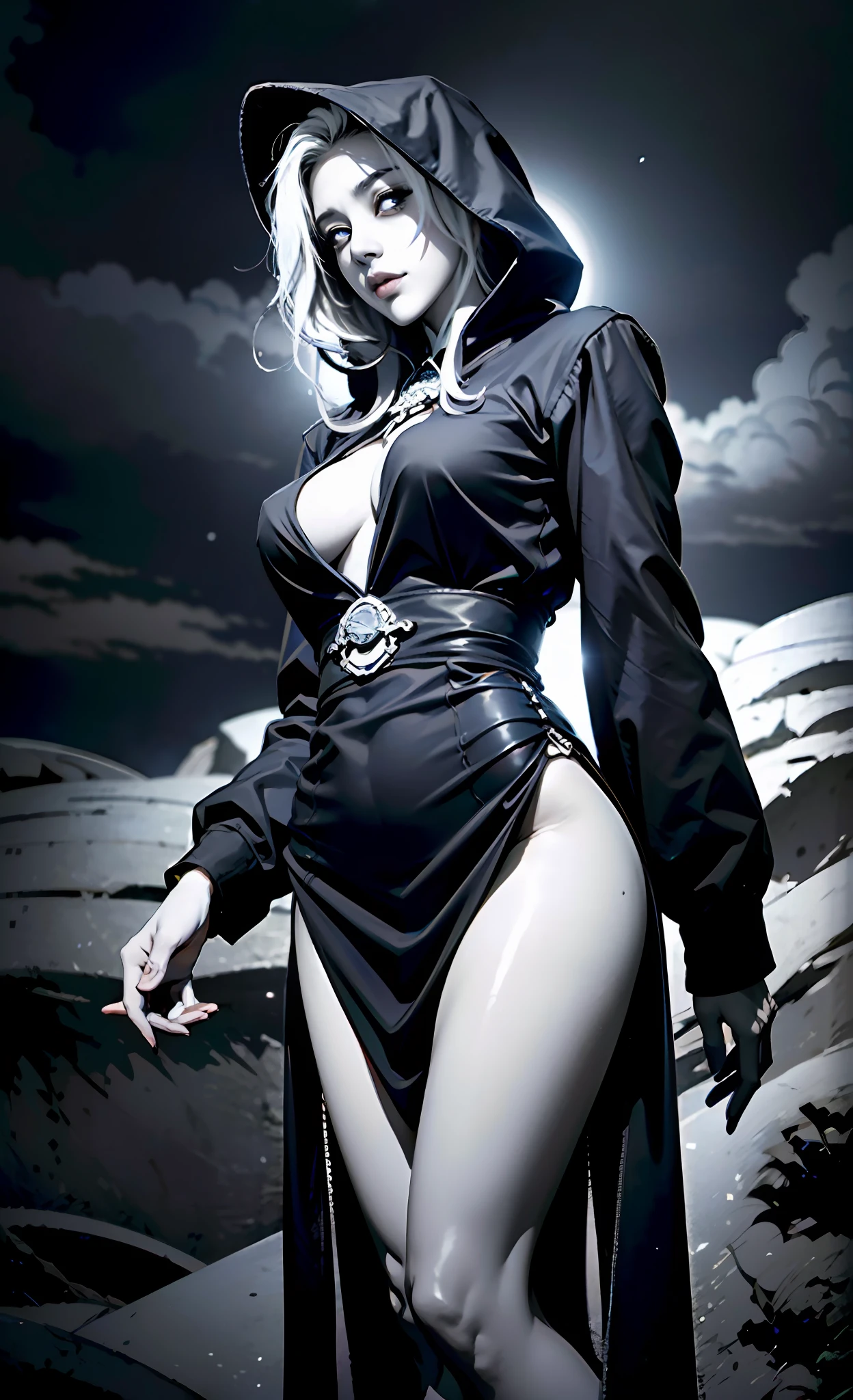 (absurdes, ah high, ultradetailed), ((A girl)), a 1girl, androgynous vampire, High Stability, ((white colored hair)), pubic tattoo, ((чрезвычайно детализированные обои CG unity 8k, intricate detials, (style-swirlmagic: 0.8), portraite of a, looking a viewer, 独奏, (full length: 0.6), dynamicpose, Detailed background, Madness in the eyes, floating in the air, A Necromancer, Evil to the bone, Red clouds, casting spell, fireball, Dark hooded mantle, The Dark Circle, Underworld, Warhammer theme, bringer of false light, Dark clouds, floating chunks of dirt, decadence, Outgoing evil energy, dark aura, Broken shackles)), (cowboy shot) junji ito 4 k, with long gray hair, ito junji art, style of junji ito, portrait of sadako of the ring, Gentle androgynous princess , Beautiful androgynous princess, nice feet, detailing, Burst breasts, extra high resolution, 8K, (Lovely Medium Breasts), perfect anatomy, (shapely body), Beautiful slender legs, Extremely detailed eyes and face, beautiful detail eyes, extremely detailed body, ((Gloomy color scheme:1.6))