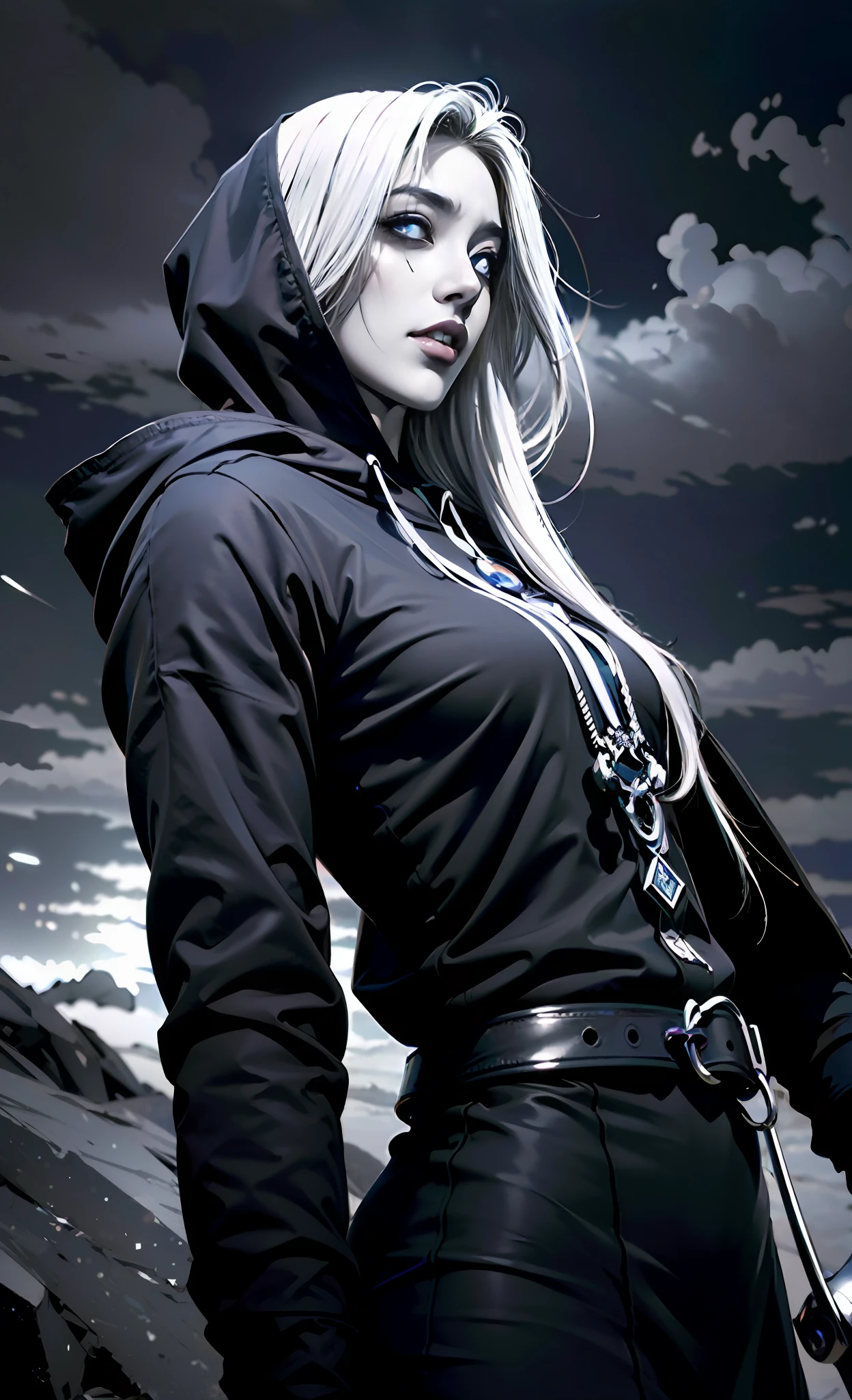 (absurdes, ah high, ultradetailed), ((A  girl)), a 1girl, androgynous vampire, High Stability, ((white colored hair)), pubic tattoo, ((чрезвычайно детализированные обои CG unity 8k, intricate detials, (style-swirlmagic: 0.8), portraite of a, looking a viewer, 独奏, (full length: 0.6), dynamicpose, Detailed background, Madness in the eyes, floating in the air,  A Necromancer, Evil to the bone, Red clouds, casting spell, fireball, Dark hooded mantle, The Dark Circle, Underworld, Warhammer theme, bringer of false light, Dark clouds, floating chunks of dirt, decadence, Outgoing evil energy, dark aura, Broken shackles)), (cowboy  shot) junji ito 4 k, with long gray hair, ito junji art, style of junji ito, portrait of sadako of the ring, Gentle androgynous princess , Beautiful androgynous princess, nice feet, detailing, Burst breasts, extra high resolution, 8K, (Lovely Medium Breasts), perfect anatomy, (shapely body), Beautiful slender legs, Extremely detailed eyes and face, beautiful detail eyes, extremely detailed body, ((Gloomy color scheme:1.6))
