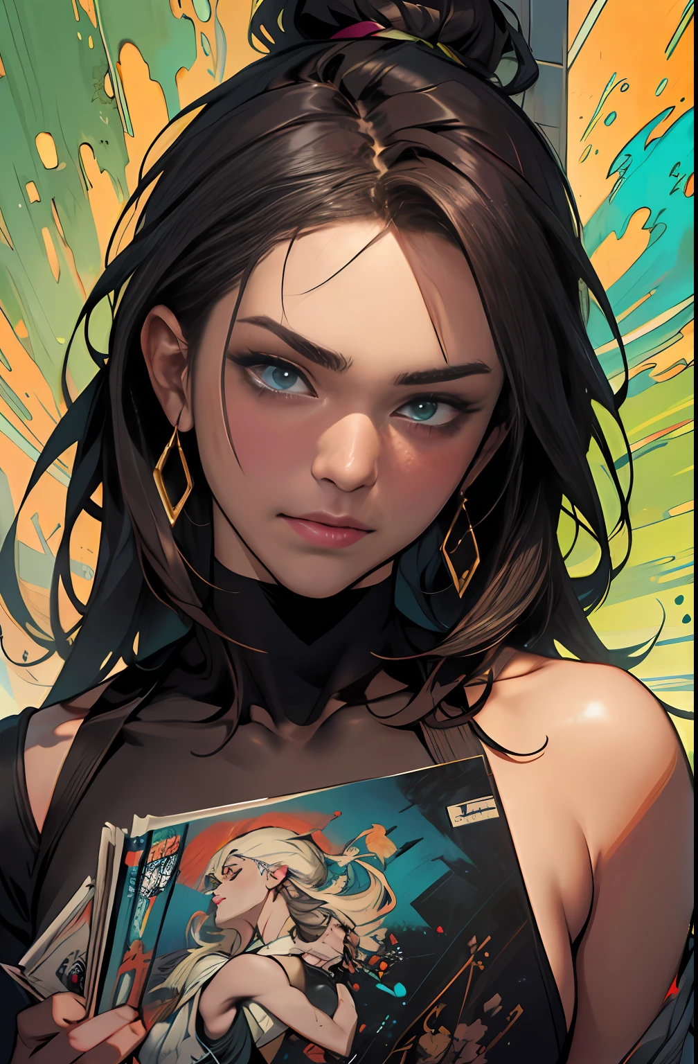 ::Brandon Peterson e Will Conrad Estilo ::2.0 comix illustration style,Estilo Tatoon , Comic book style , Background Story, linguagem mista_Texto, Letras japonesas no graffit, Ashley Alexiss mulher bonita, cabelos pretos longos, Excellent lighting, side-lighting, final perfeito ,mulher bonita com cabelo longo ultra detalhado, (fundo bonito e claro:1.2),, fantastic paintings ,Estilo grafite;, flor, olhos altamente detalhados ,guerreira de cabelos negros e compridos que caem em cascata pelas suas costas. His eyes are a deep shade of amber, que brilham intensamente quando em batalha. Has a look and feel, Fantastic paintings by Joe Madureira ,alta qualidade, guerreira de cabelos negros e compridos que caem em cascata pelas suas costas. His eyes are a deep shade of amber, who shine brightly when in battle. She possesses an athletic and slender appearance, com uma postura confiante e determinada. Sua pele tem um leve tom bronzeado, evidencing their strength and endurance.
, Heterocromia, anatomia perfeita, Centrado, Approaching perfection, Dynamic, altamente detalhado, folha de caracteres, Artee station, artee conceitual, liso, foco nítido, illustration, artee por Kim Jung gi,, Artgerm, Carne Griffiths e Wadim Kashin , Sasha Yakovleva, Loish, Jeremy Mann, tiro de corpo inteiro, folha de caracteres, Onda de raios, Pintura em aquarela anime bonita ,Paint Dripping por Tim Okamura, Victor Nizovtsev, Greg Rutkowski, Noah Bradley. trending on ArtStation, 8k, master part, tinta grafite, detalhes finos, cheio de cor, detalhes intrincados, golden ratio illustration,monochrome green background, master part, best quality, alta qualidade, Alto, best quality, high resolution fix, bright amazing lighting, aprimoramento de detalhes, alta qualidade, Alto, aprimoramento de detalhes, 8k, disco Rigido