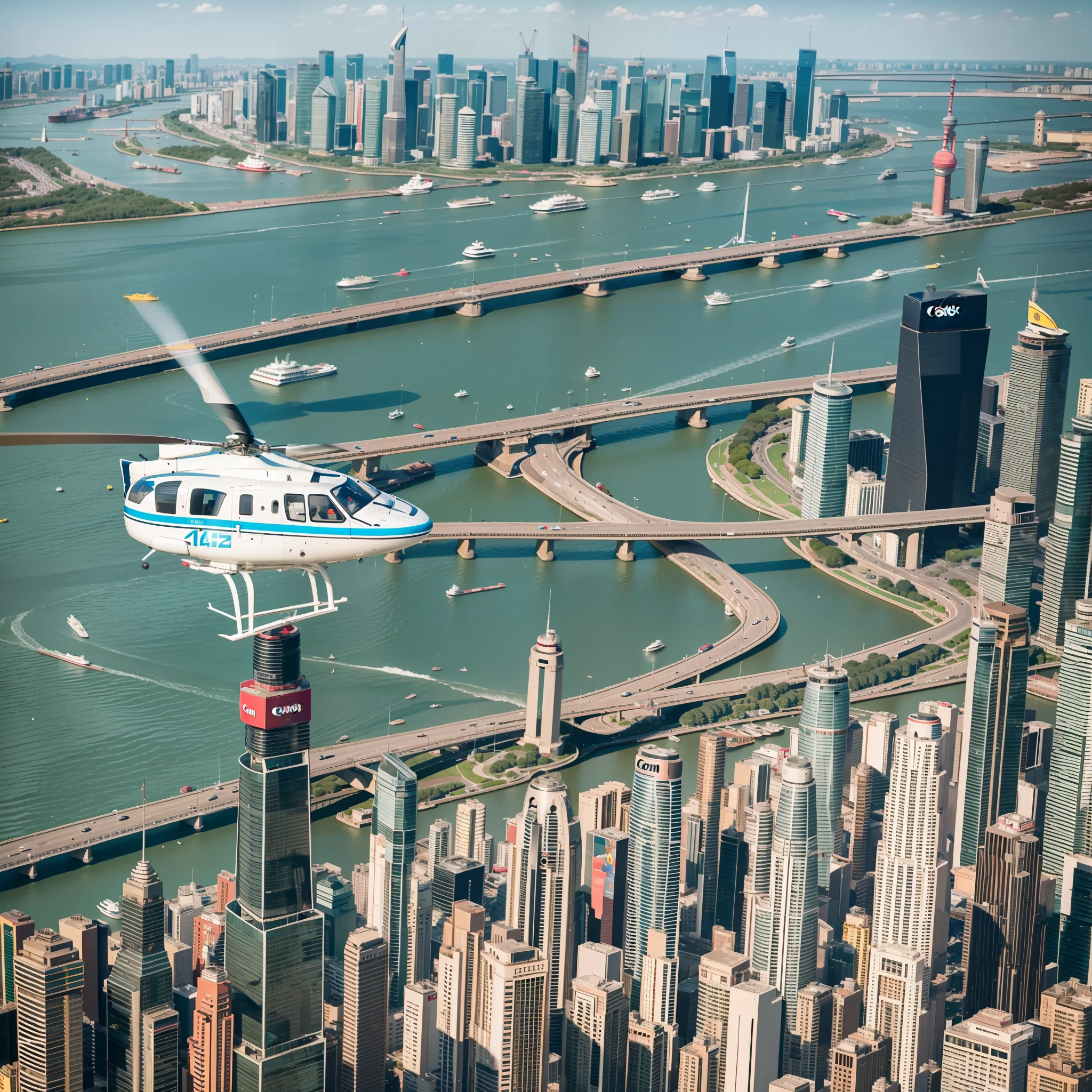 Overlooking the whole family,Canon shooting,15 year old girl on a 15m helicopter,See the Bund with a telescope