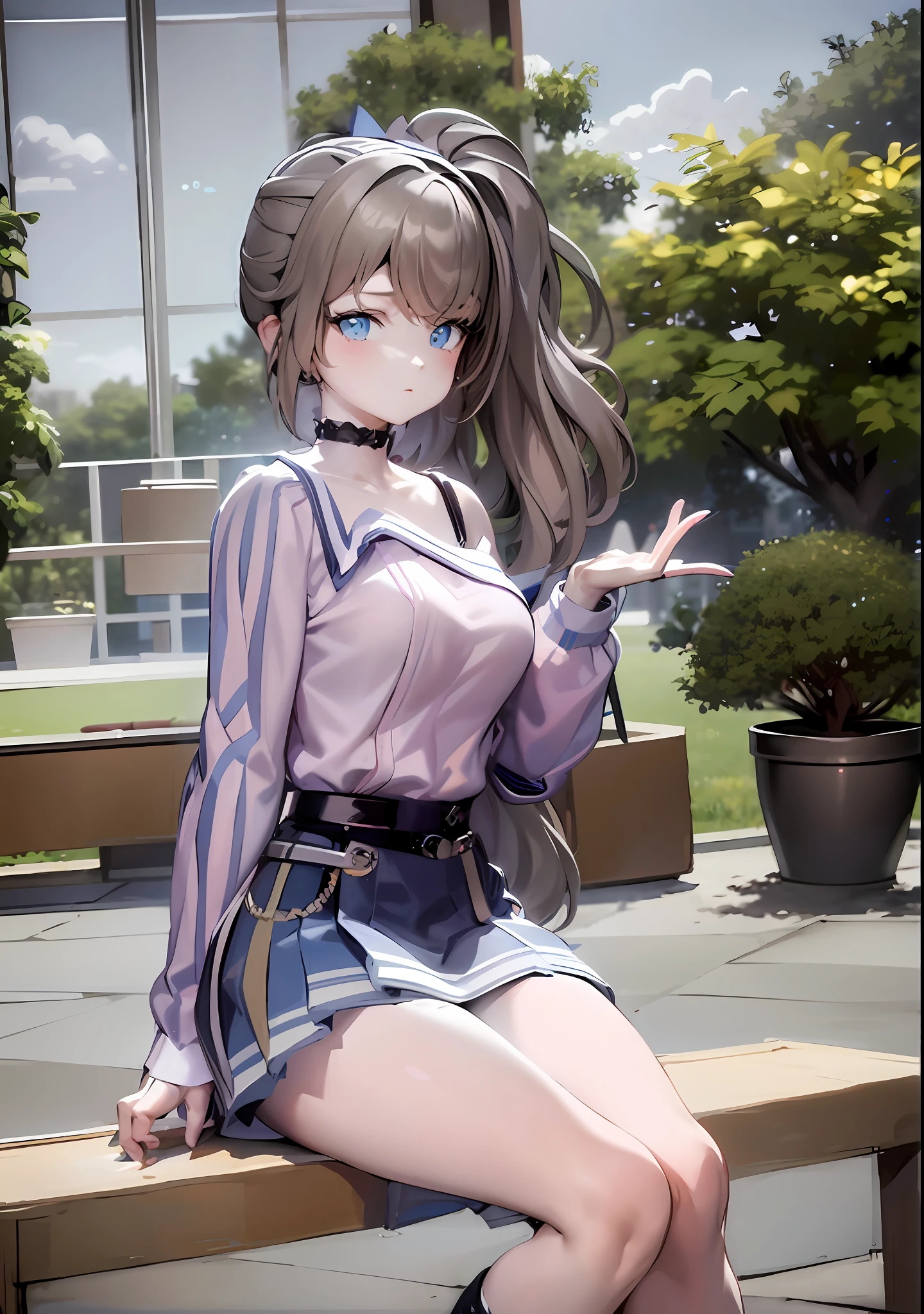 Anime girl sitting on bench，Bubbles in your mouth, Smooth anime CG art, Kantai collection style, seductive anime girls, cute anime waifu in a nice dress, Realistic anime 3 D style, Surrealism female students, Beautiful Anime High School Girls, attractive anime girls, Fine details. Girl Front, realistic anime artstyle, anime moe art style