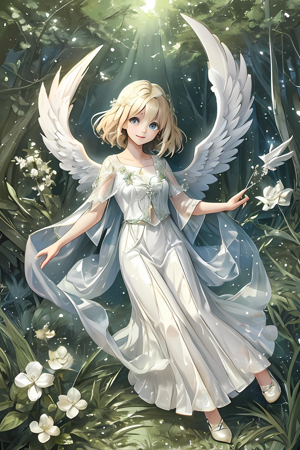 Welcome to the unknown、An angel will guide you､kindly smile、Beautiful girl with a sense of transparency、Beautiful Angel､Large transparent blade､In the forest、angelicales、Lassen
