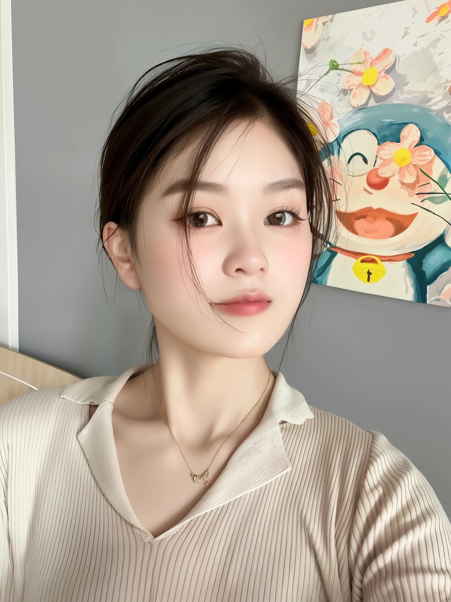 arafed woman with a necklace and a sweater posing for a picture, xintong chen, 8k selfie photograph, wenfei ye, young cute wan asian face, small heart - shaped face, yanjun cheng, young lovely Korean faces, chengyou liu, south east asian with round face, gongbi, girl cute-fine face